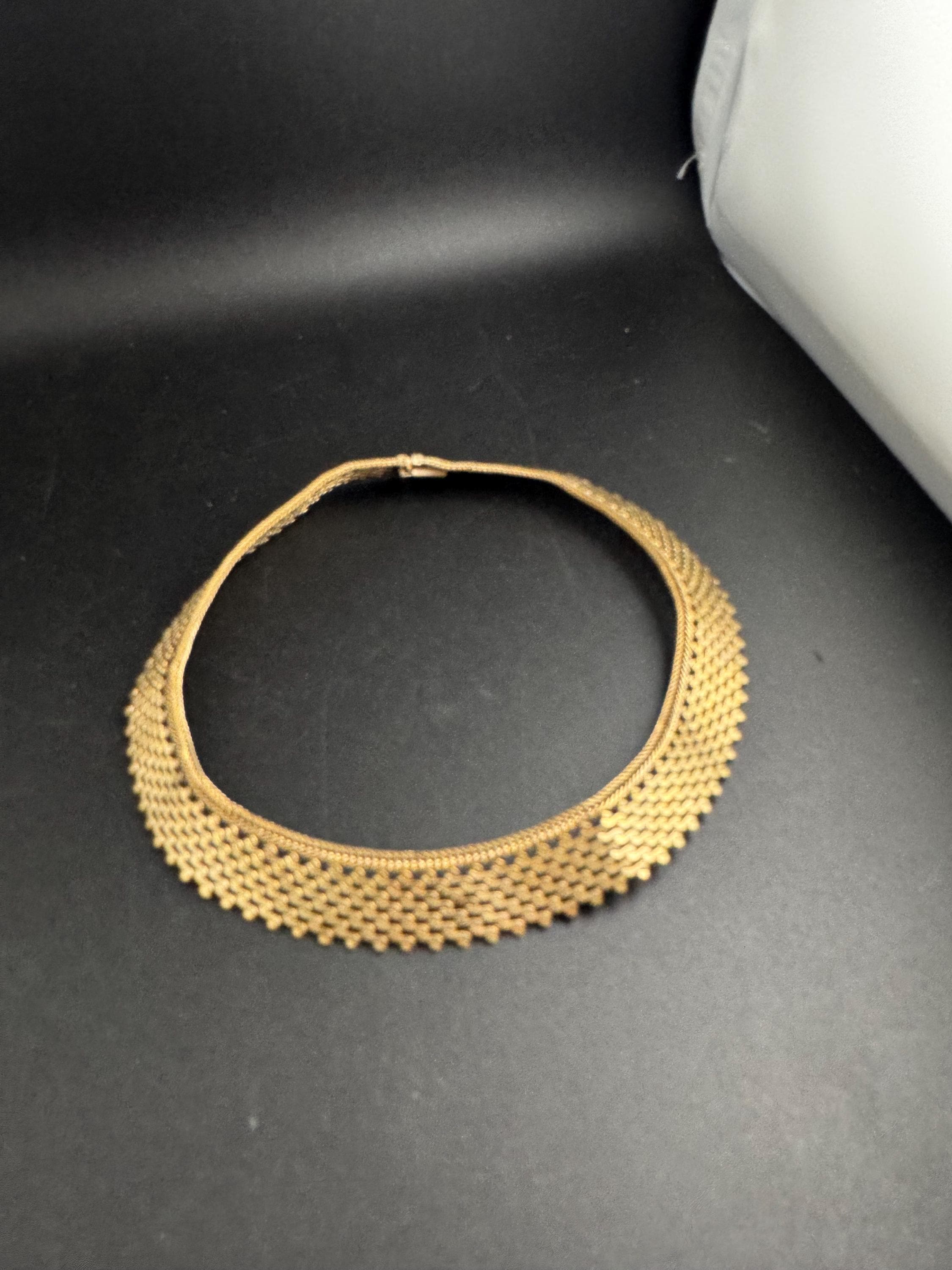 Wide gold mesh choker, vintage necklace 1970s