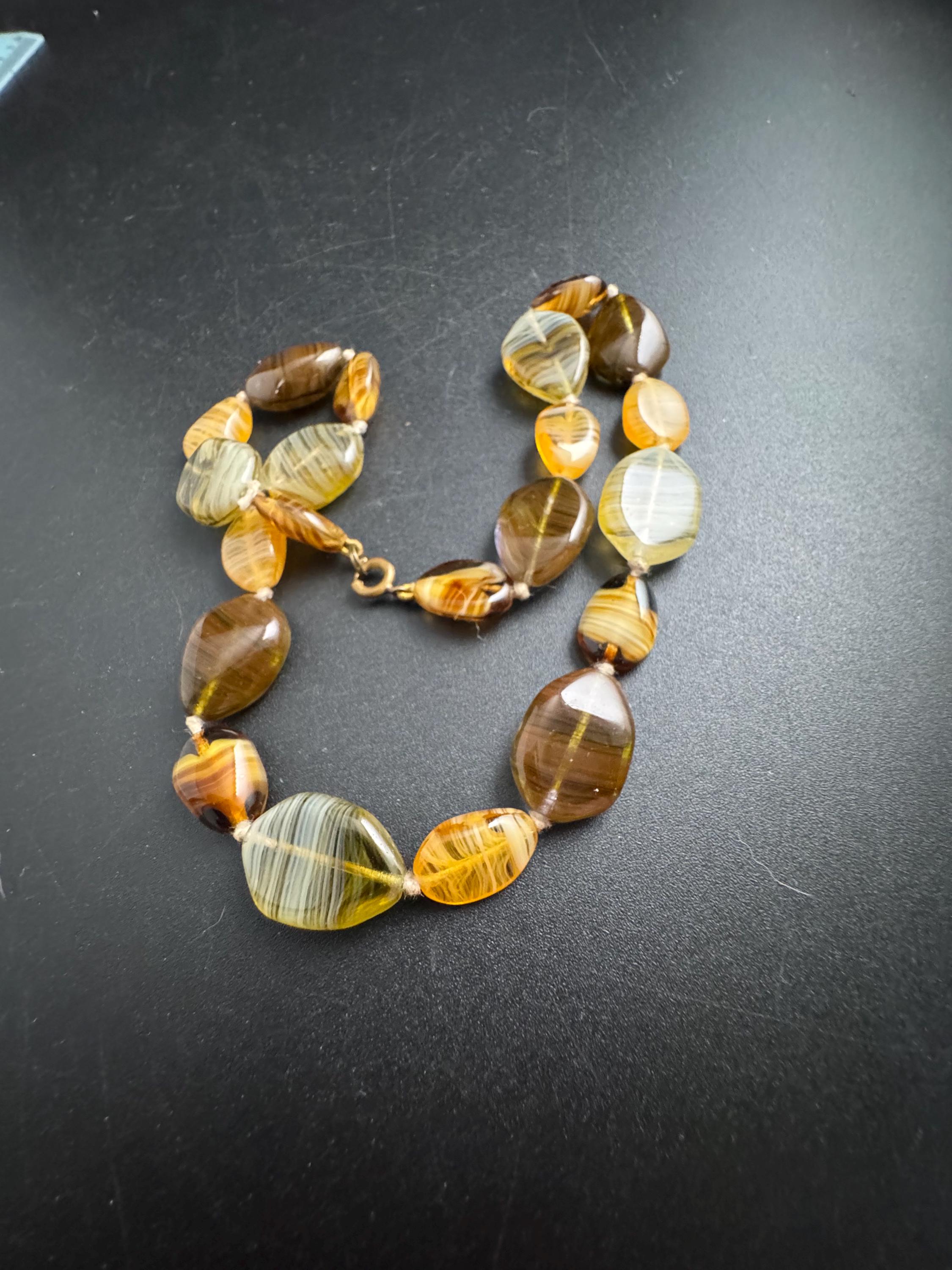 1950s brown marbled glass bead necklace, vintage beaded choker