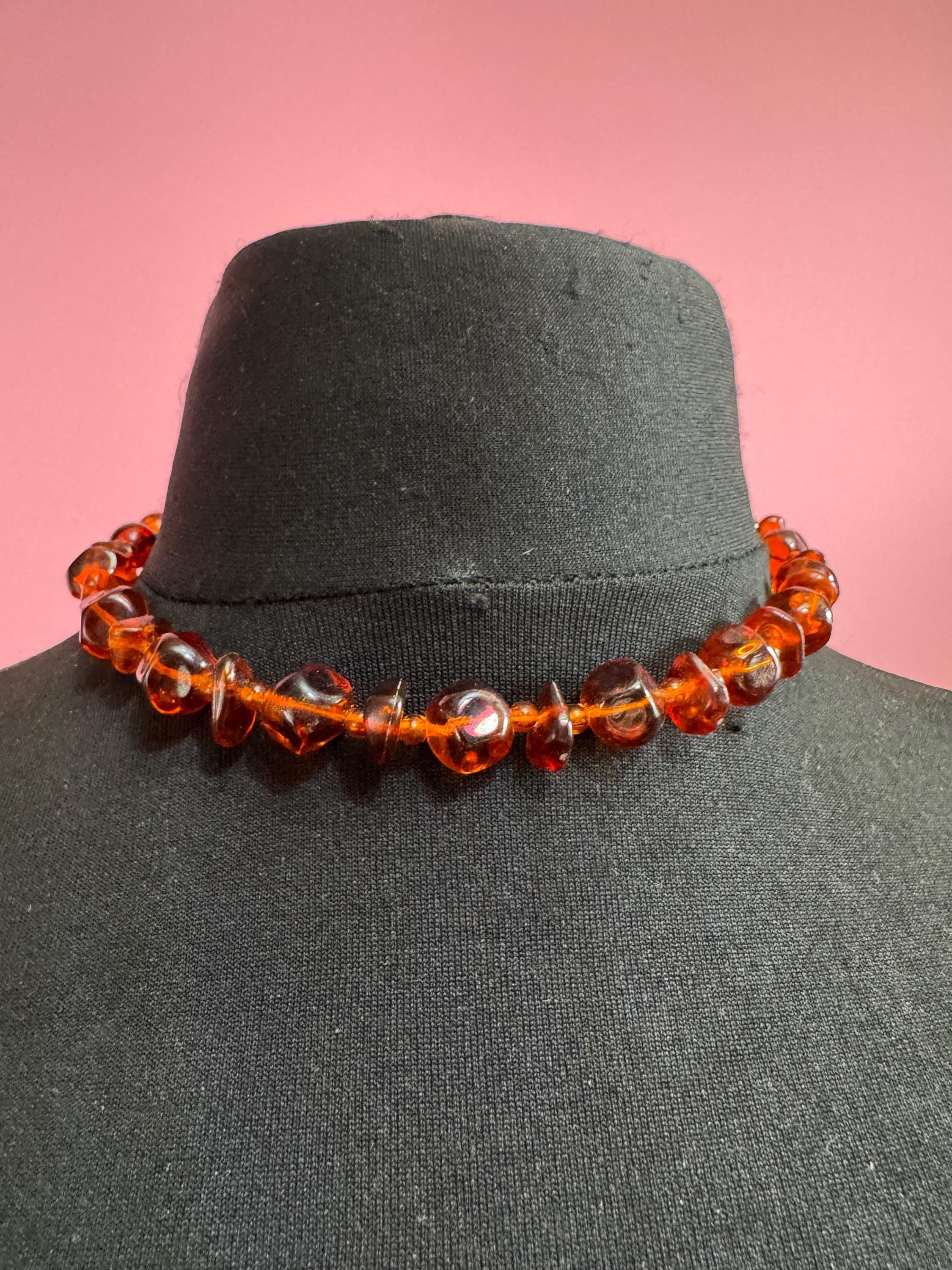 Faux Amber orange brown beaded necklace, plastic beads