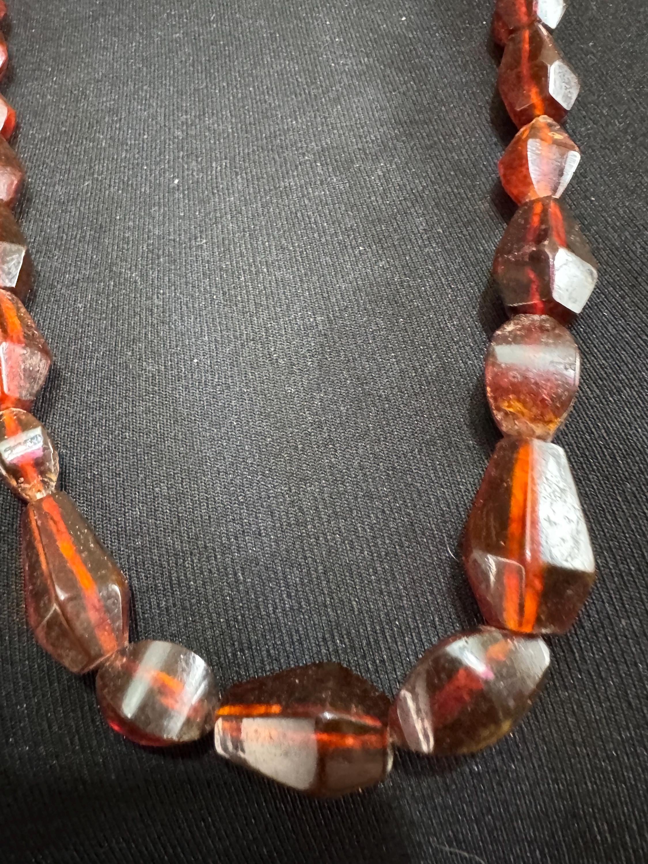 Long Faux Amber orange brown beaded necklace, plastic beads