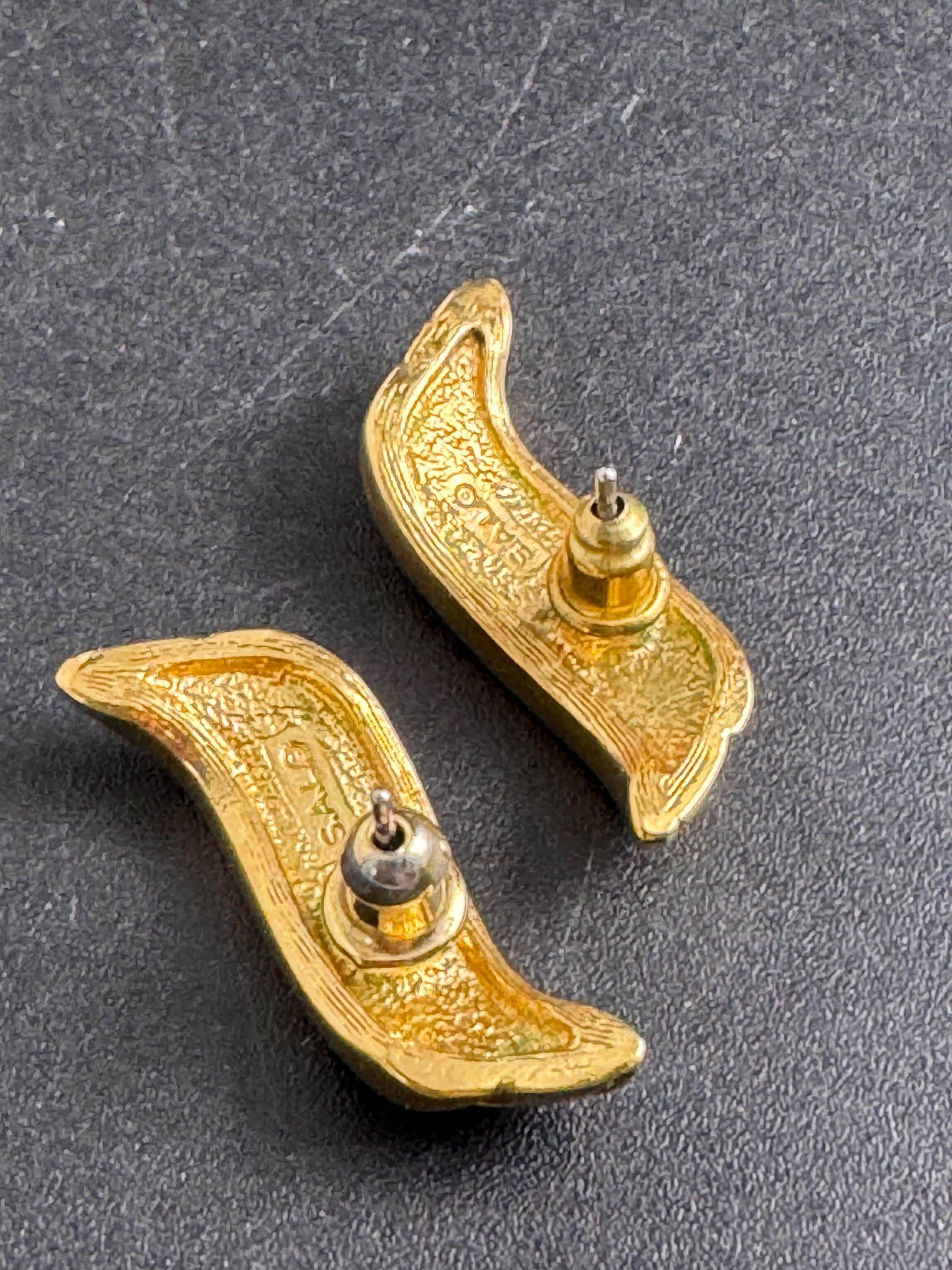 Swarovski SAL sapphire stud earrings, Signed gold plated crystals