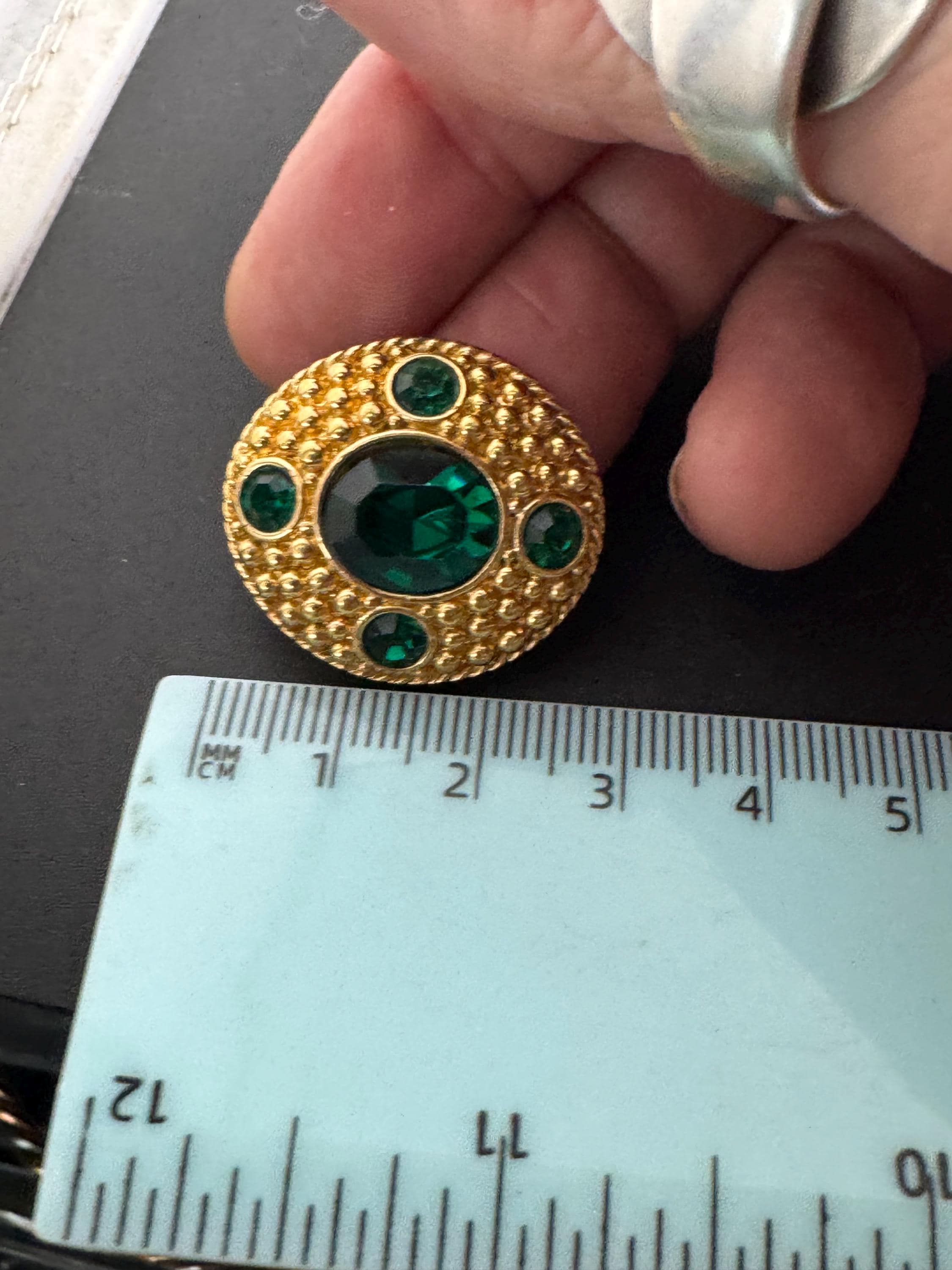 Swarovski emerald Etruscan stud earrings, Signed gold plated crystals