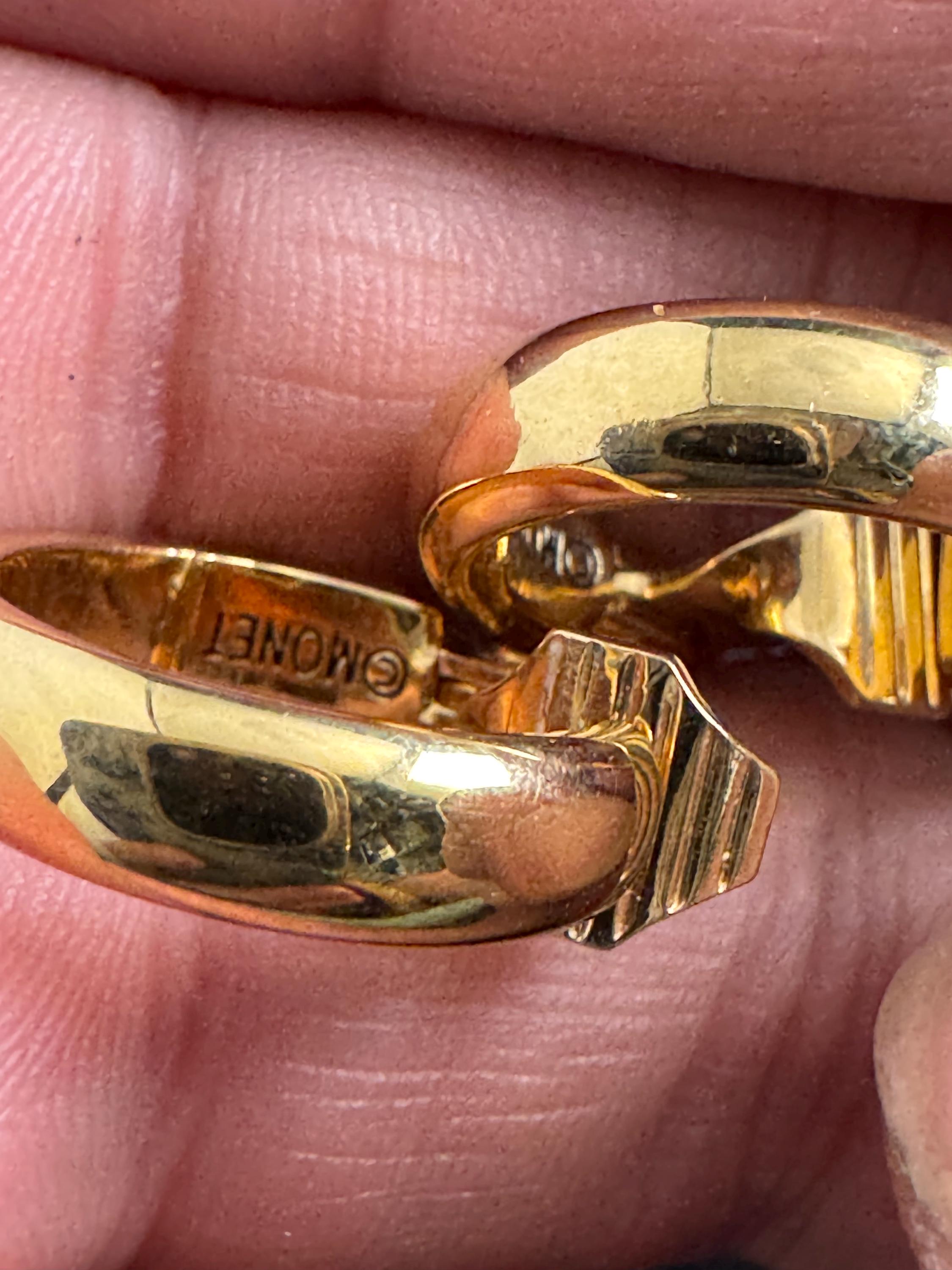 Gold Hoop clip on earrings, Signed MONET