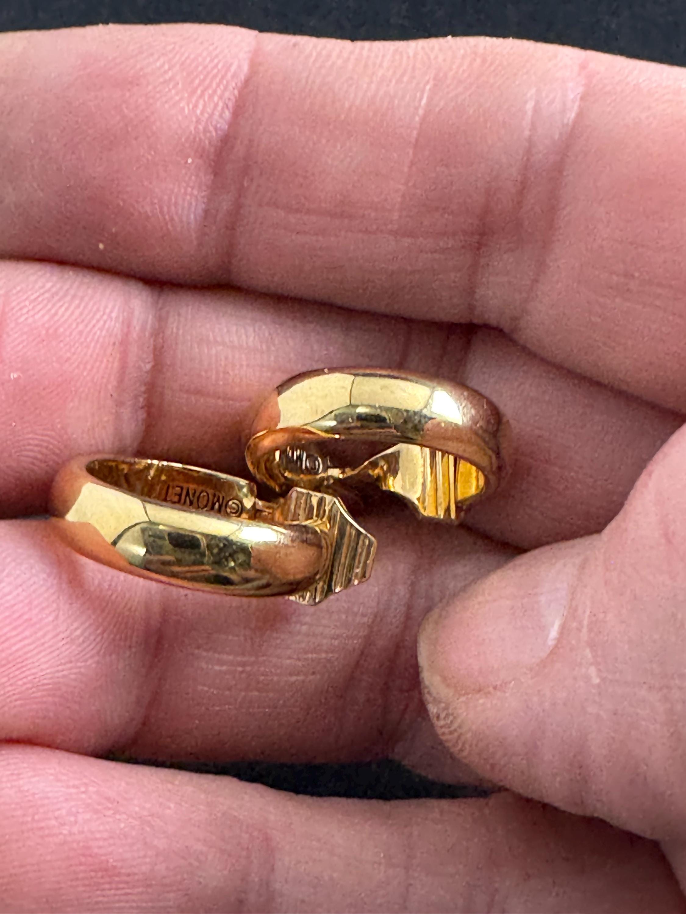 Gold Hoop clip on earrings, Signed MONET