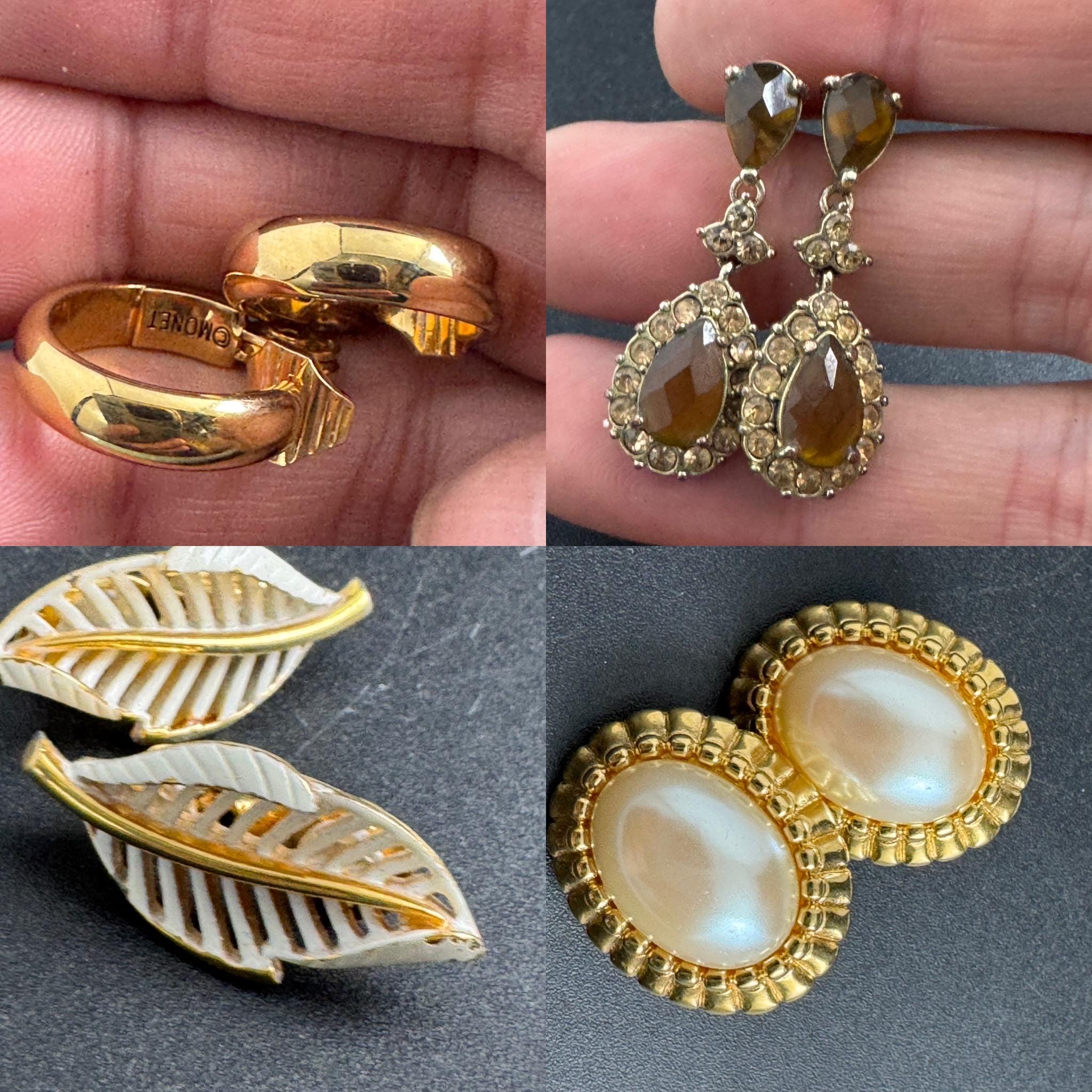 Monet Pearl oval Clip On Earrings: 22ct Gold Plated, signed and vintage