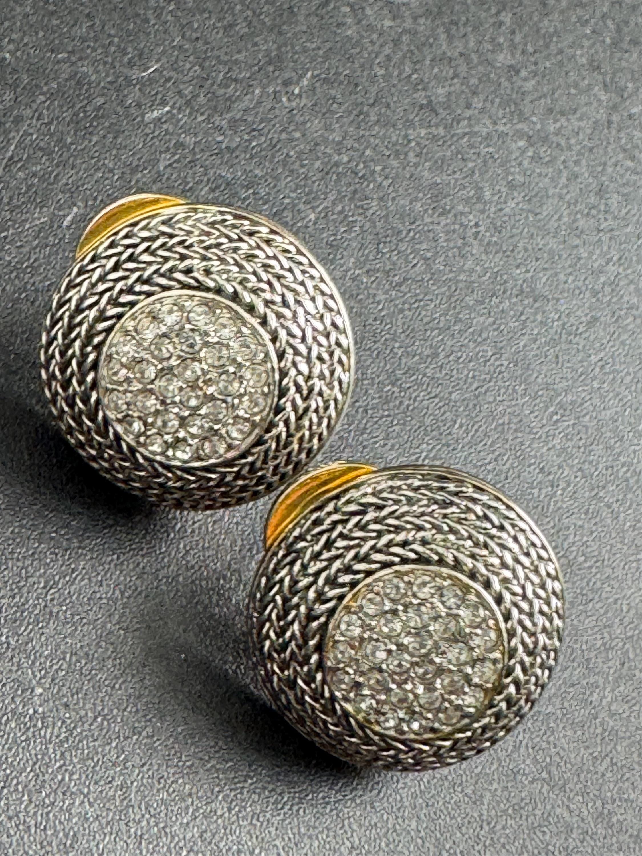 signed Ciro diamante crystal stud earrings, silver gold tone pierced ears