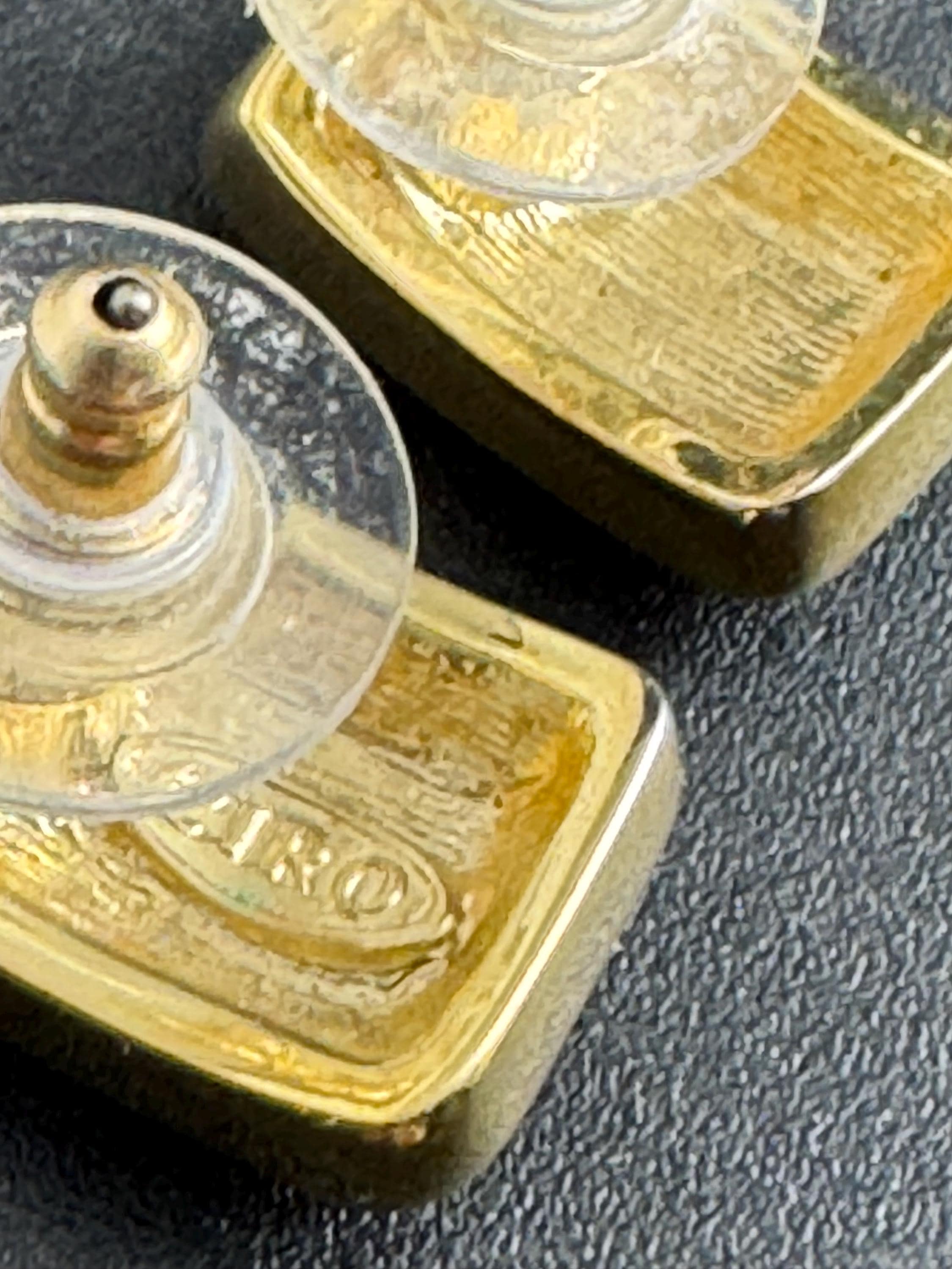 Ciro blue enamel stud clip on earrings, gold tone signed