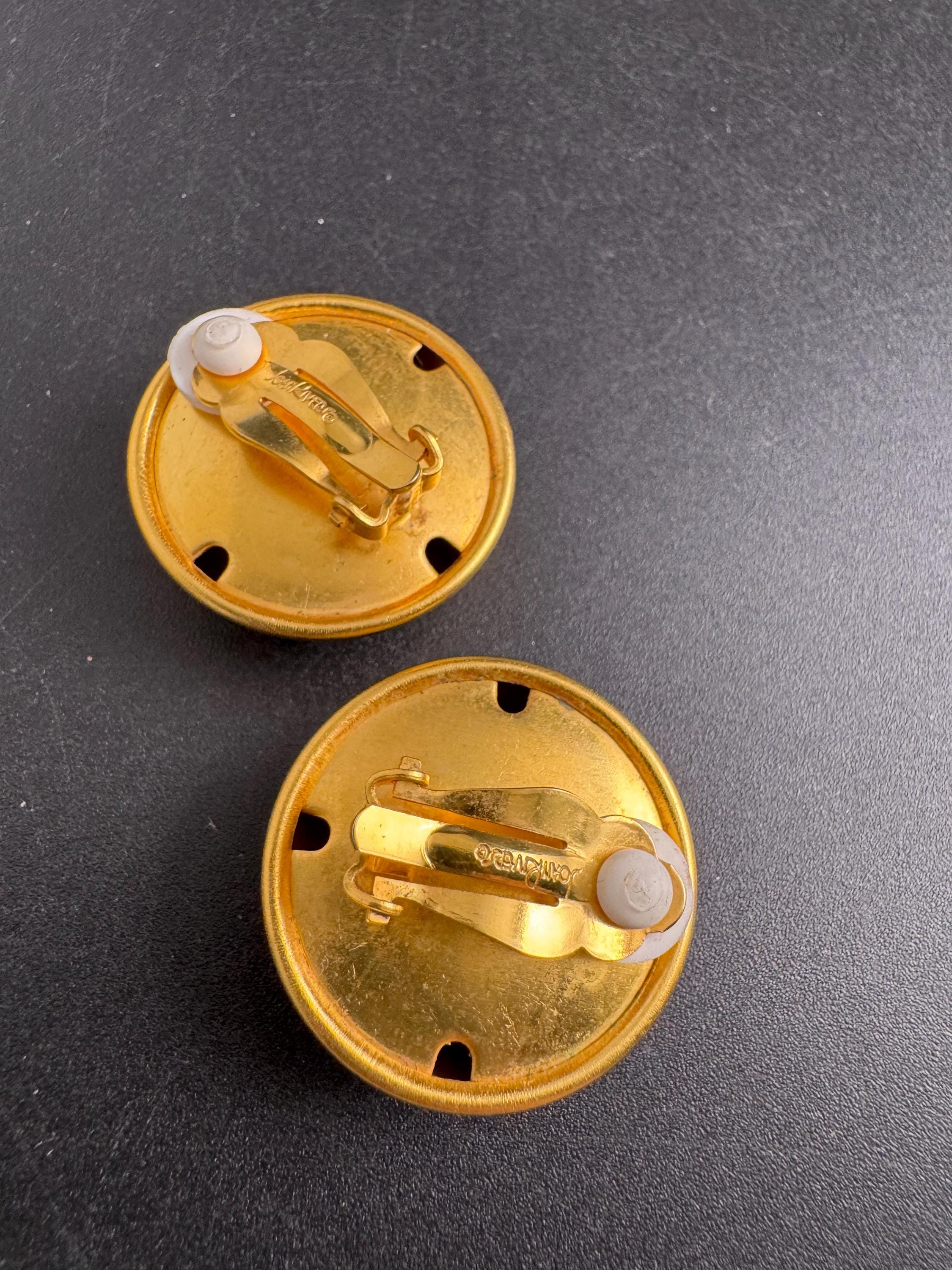 Joan rivers gold dome clip on earrings, brushed metal gold plated vintage and signed