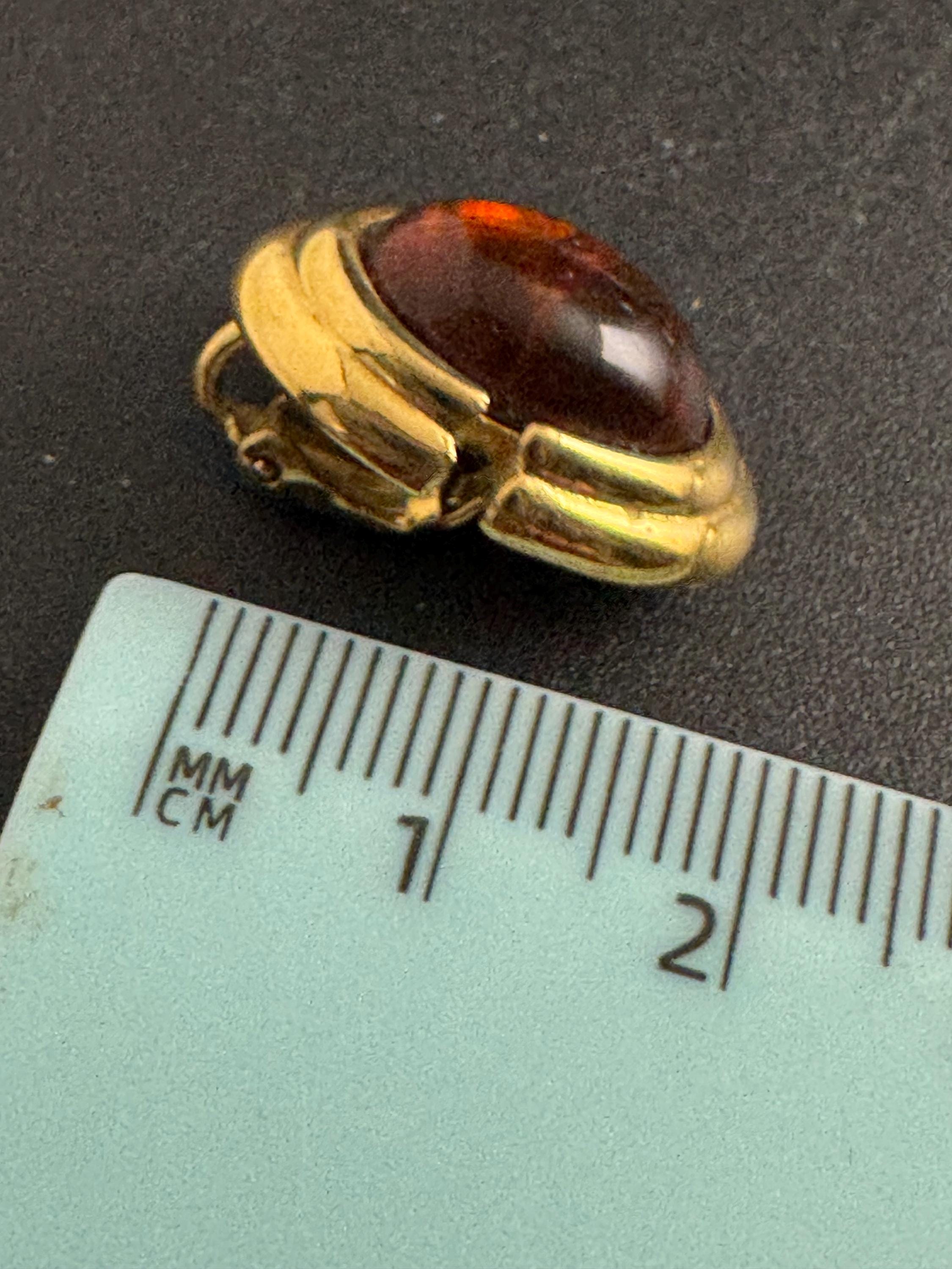 Trifari brown tortoiseshell clip on earrings, gold plated acrylic cabochons vintage