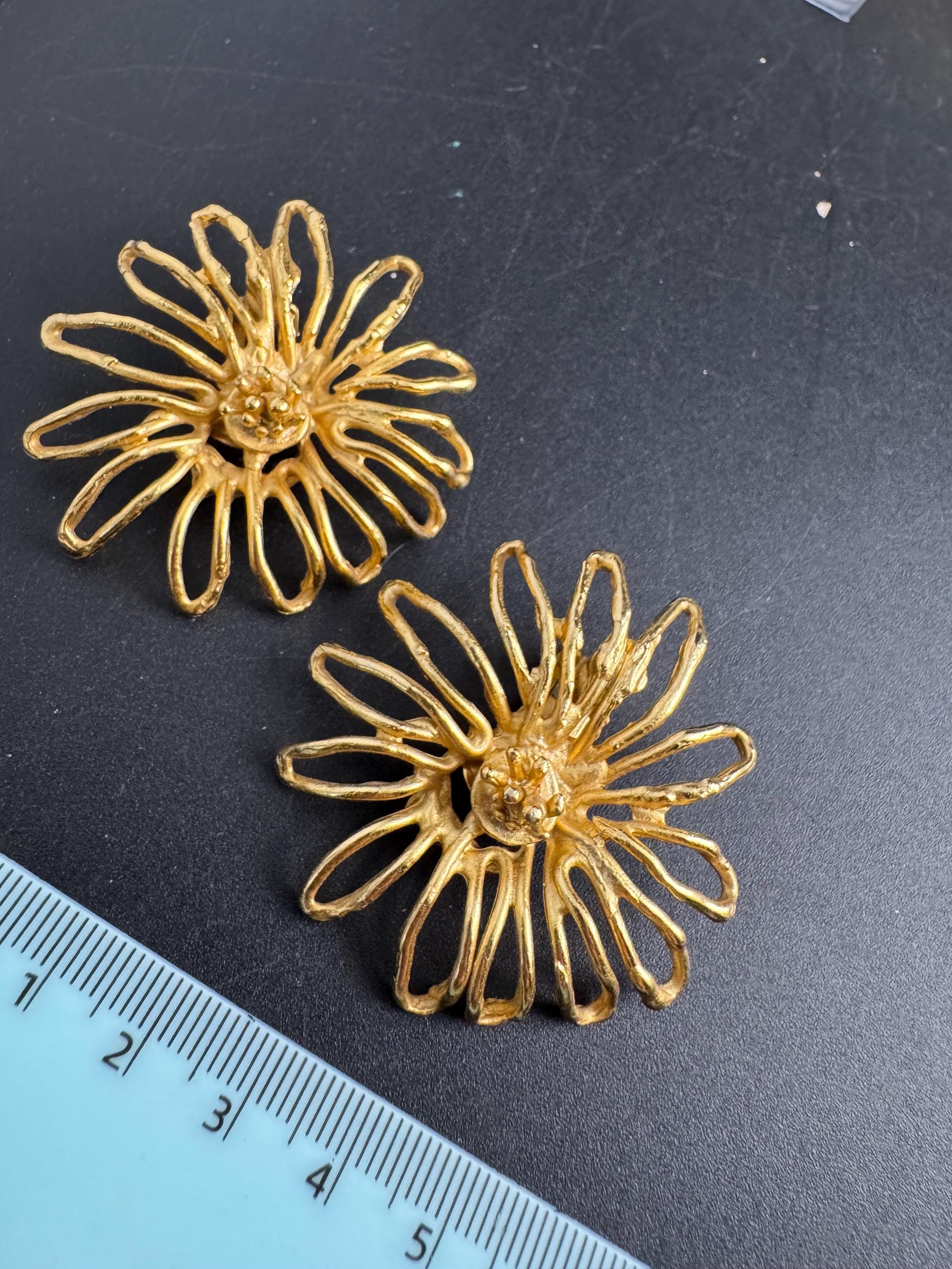 ORENA Paris gold clip on earrings, oversized big flowers