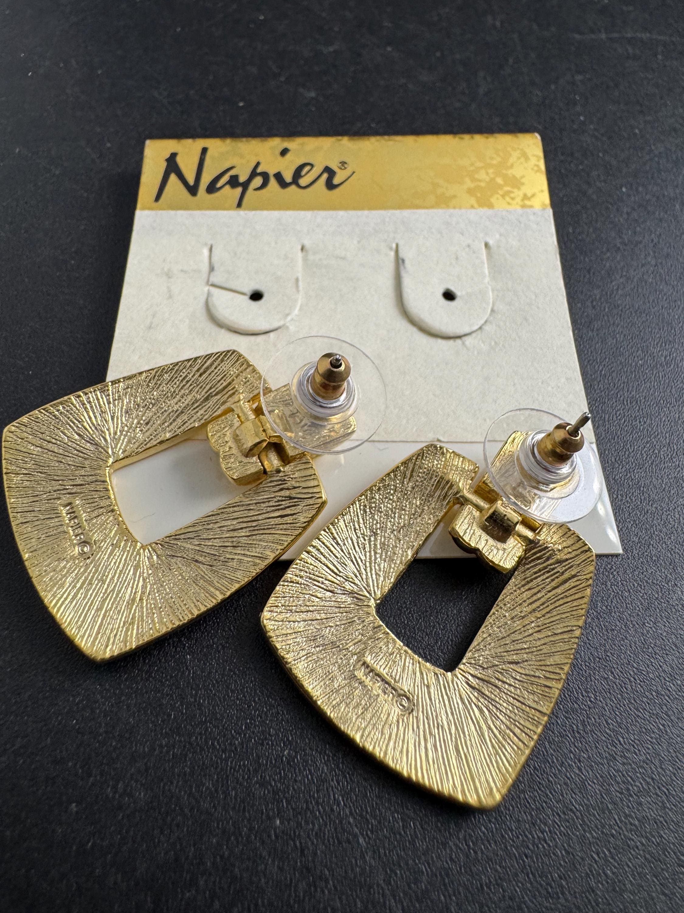 NAPIER door knocker earrings, signed vintage and heavy gold plated for pierced ears, designer