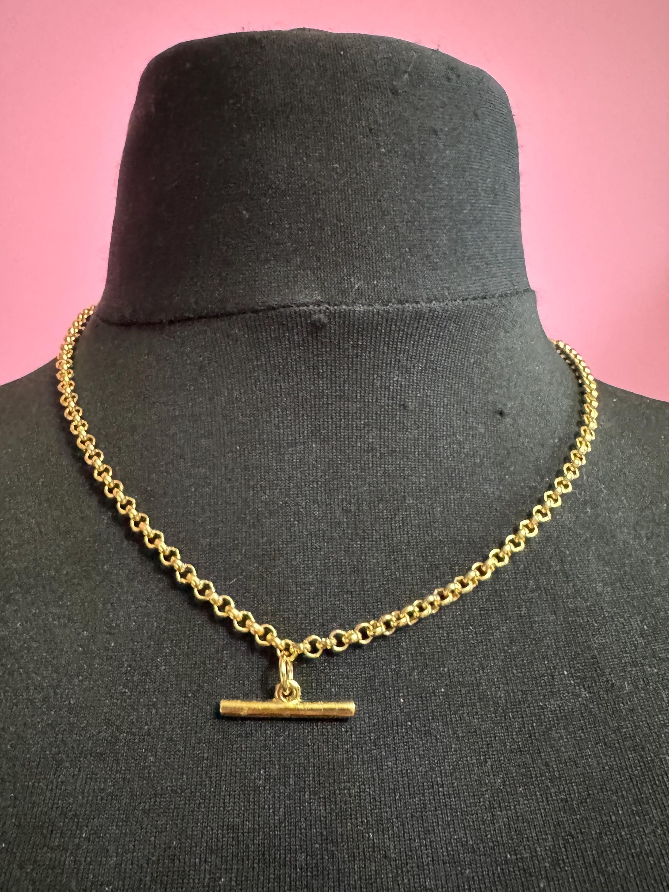 T Bar watch chain necklace, retro Victorian style gold plated chain