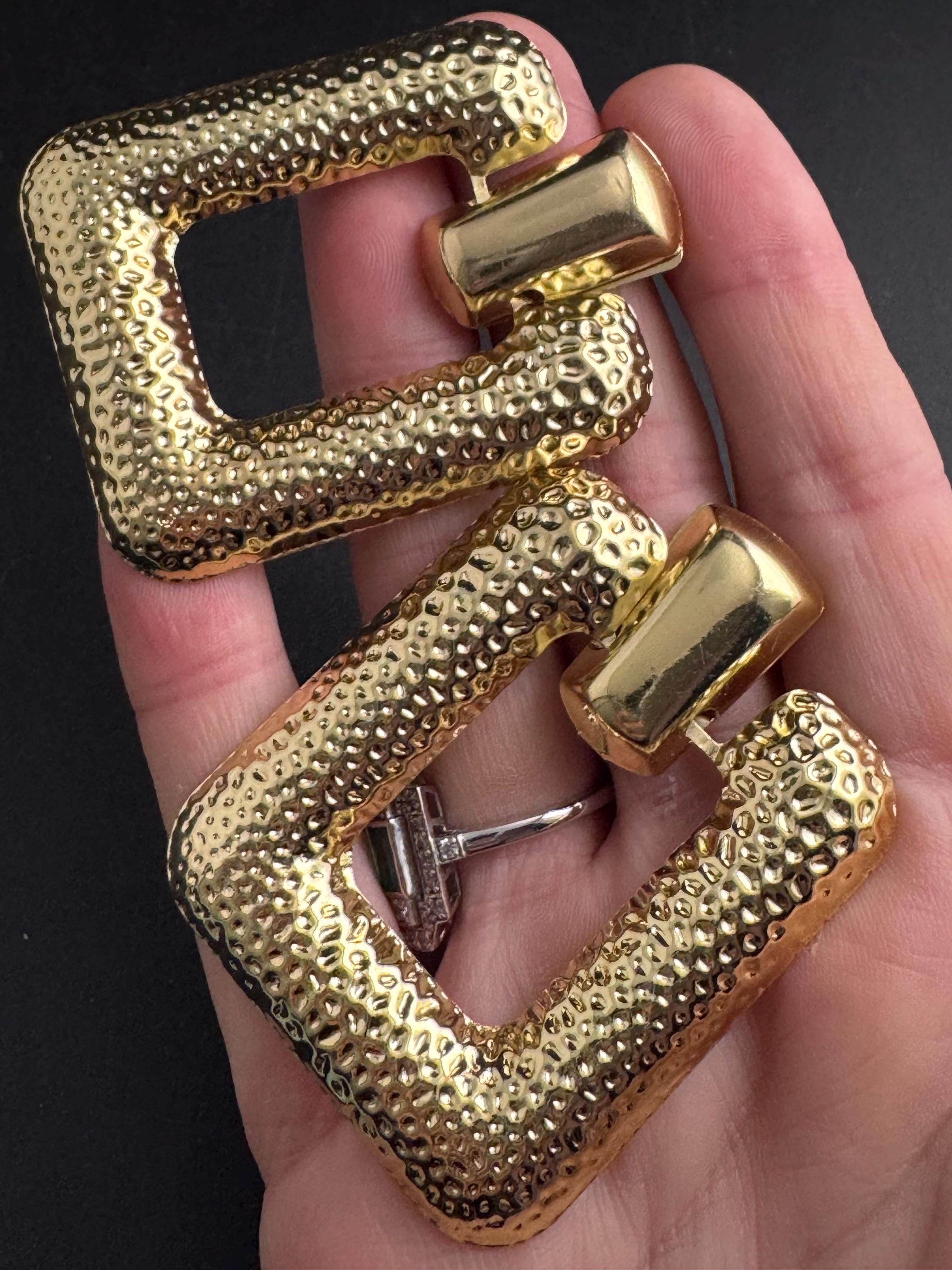 Oversized gold door knocker earrings for pierced ears, Vintage gold tone 1980s