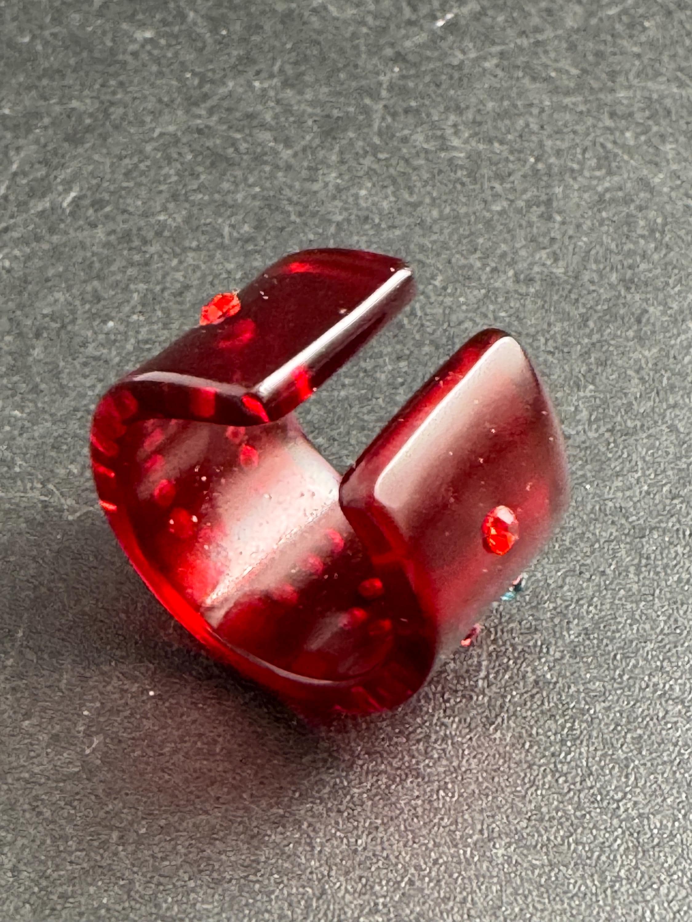 Christian Dior red acrylic dress ring , designer rhinestone jewellery