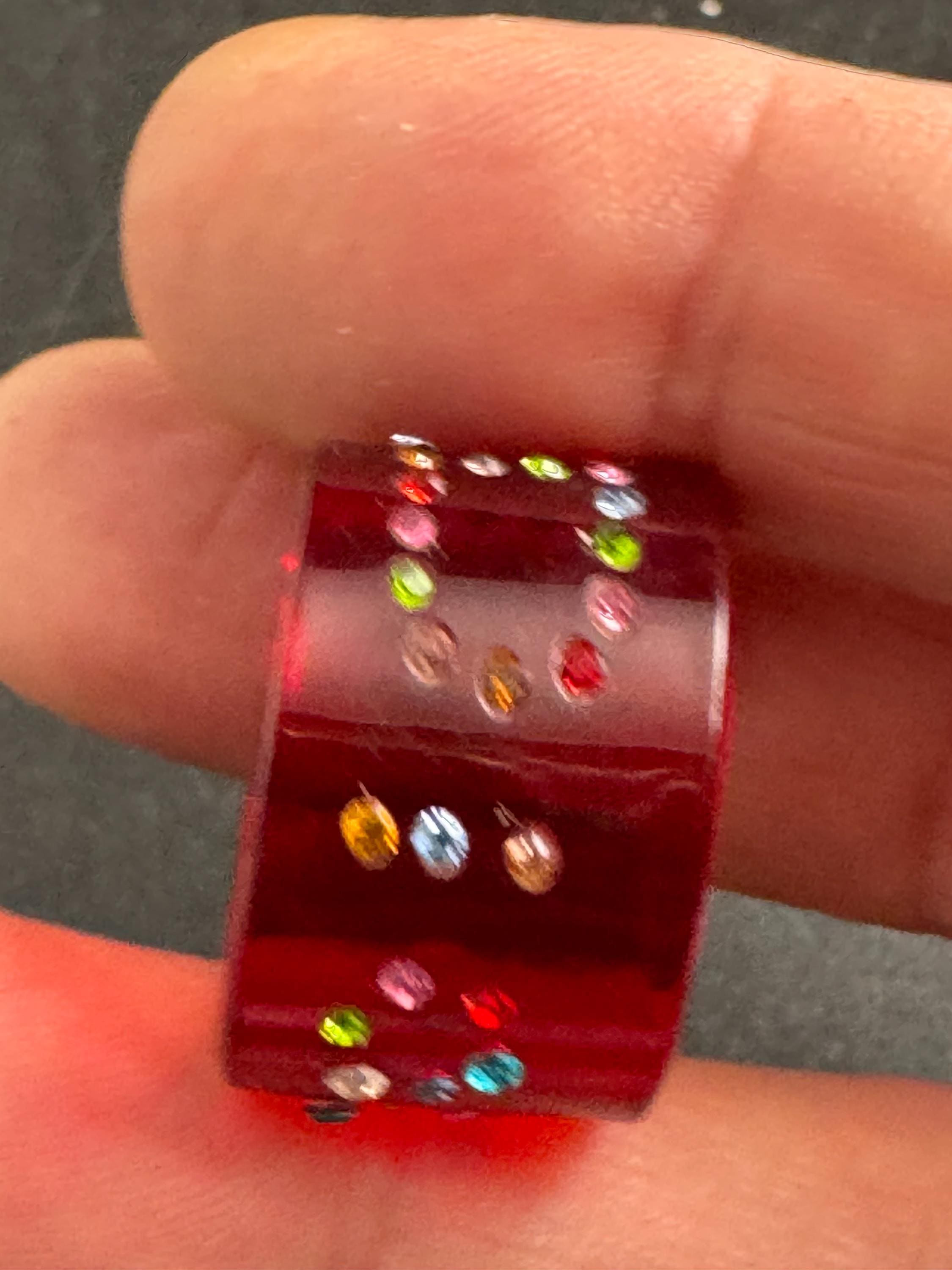 Christian Dior red acrylic dress ring , designer rhinestone jewellery