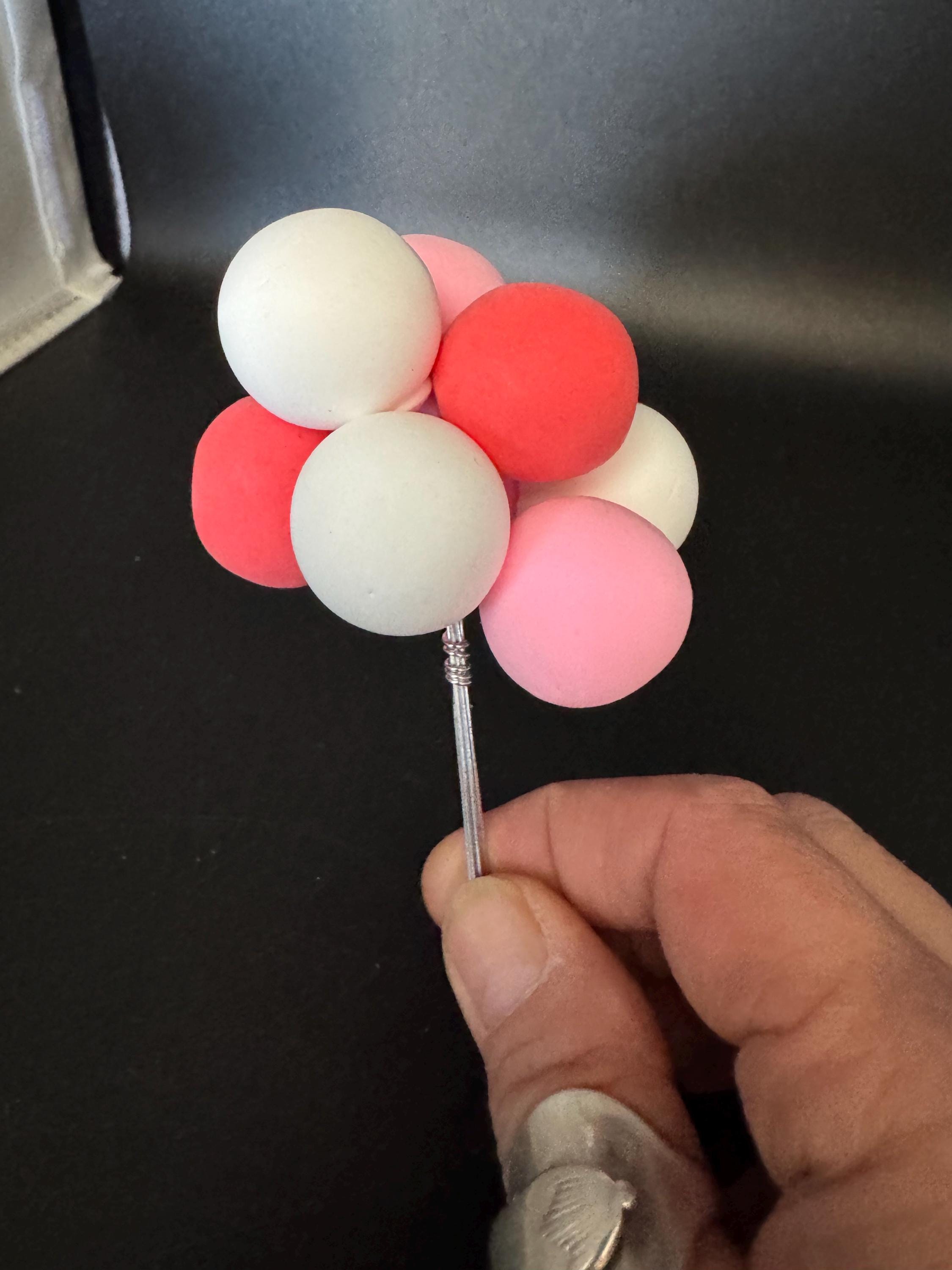 Pink red balloons cake toppers, girls birthday white foam balloon decoration