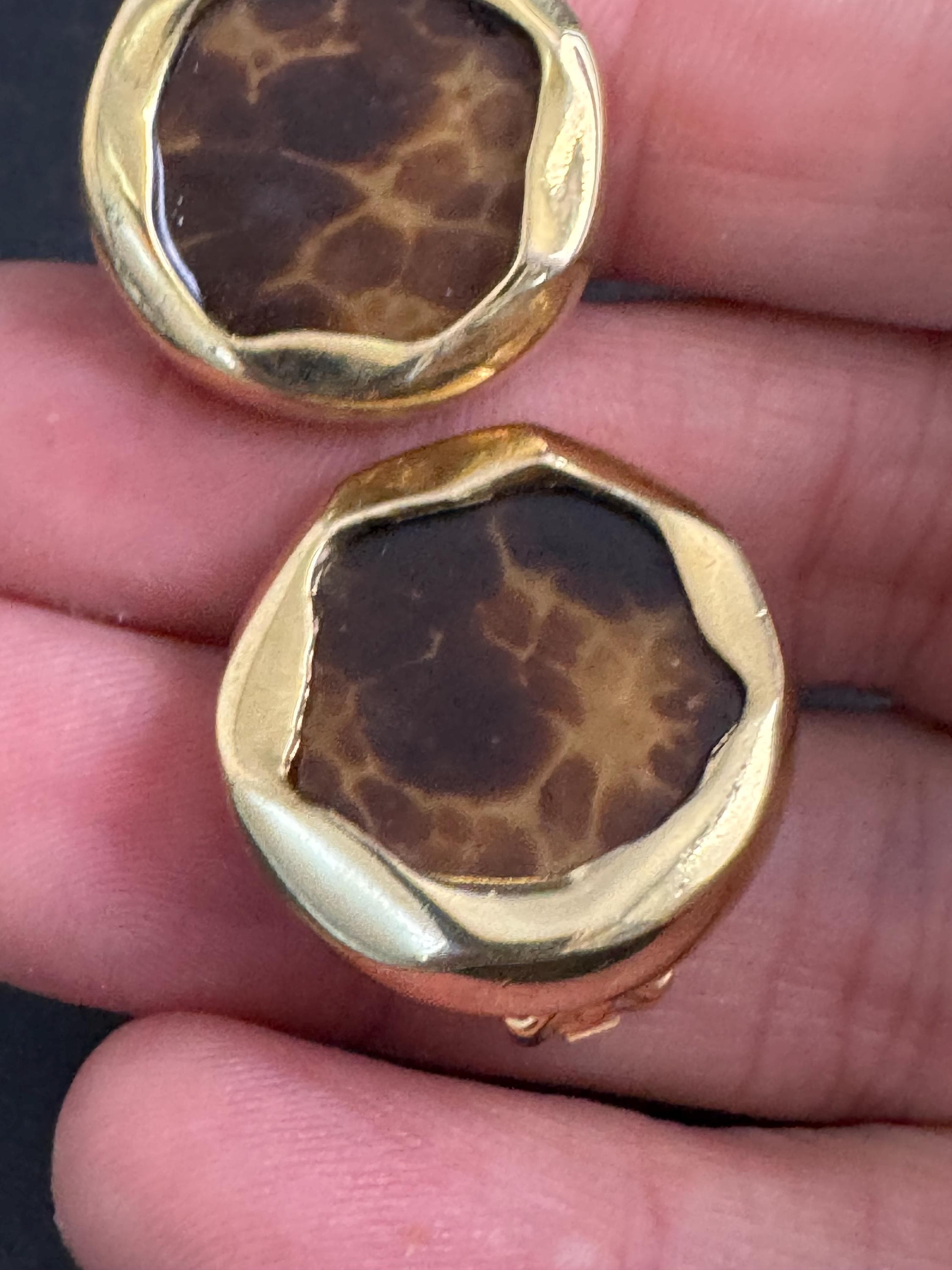 Italian Leopard Print Clip On Earrings: vintage Gold plated brown animal print