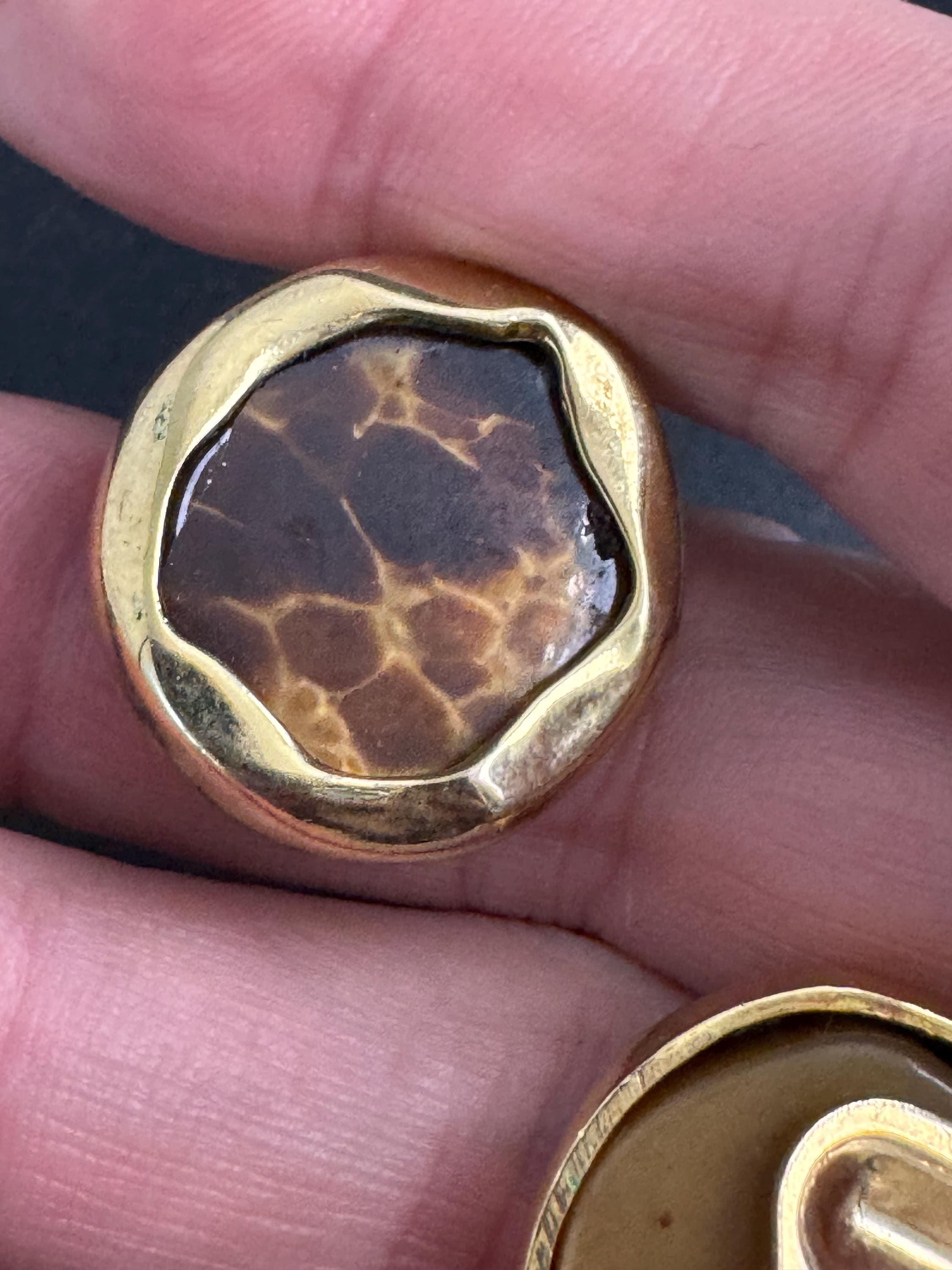 Italian Leopard Print Clip On Earrings: vintage Gold plated brown animal print