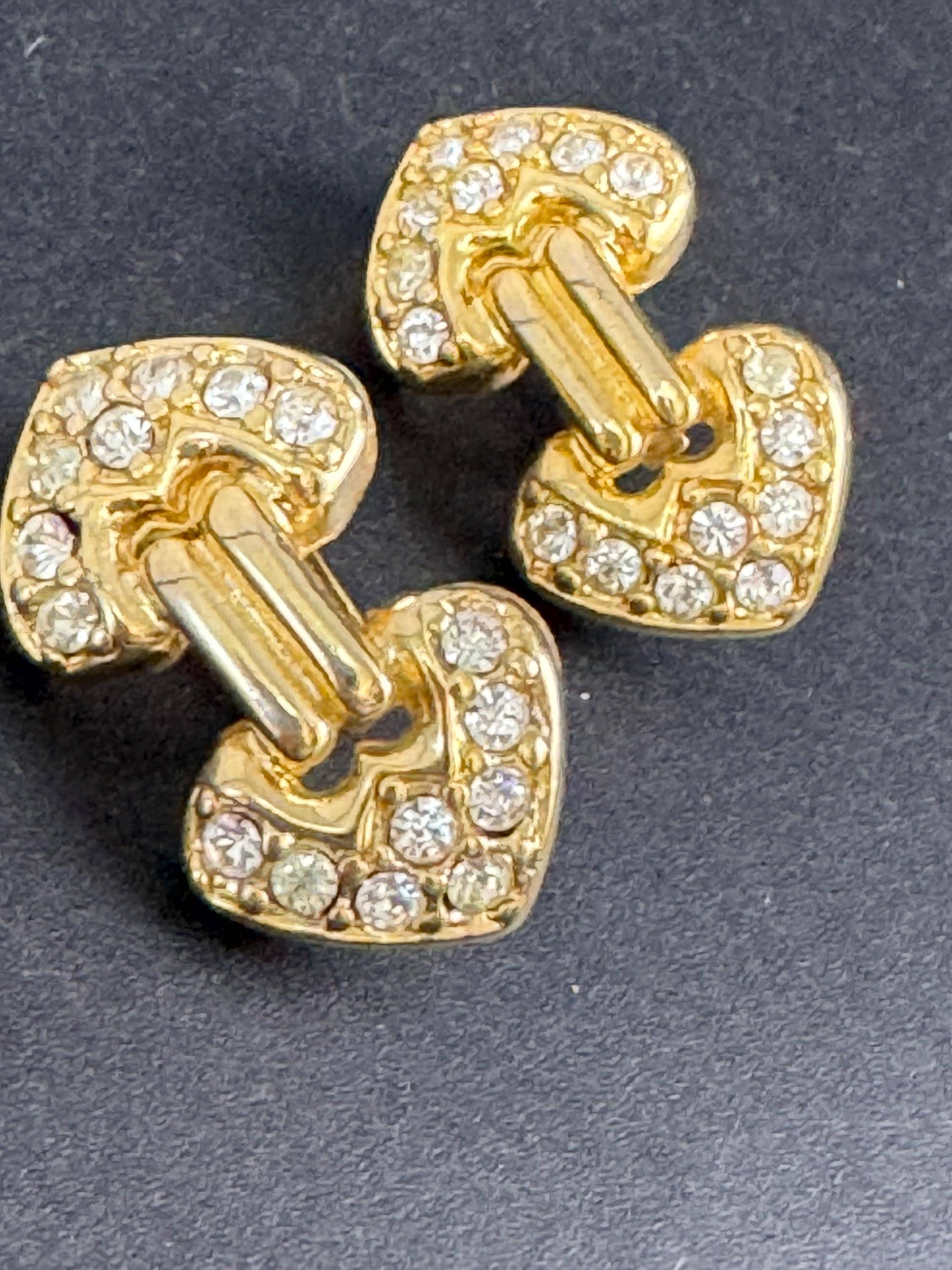Rhinestone Clip On Earrings: clear crystal gold plated vintage deadstock
