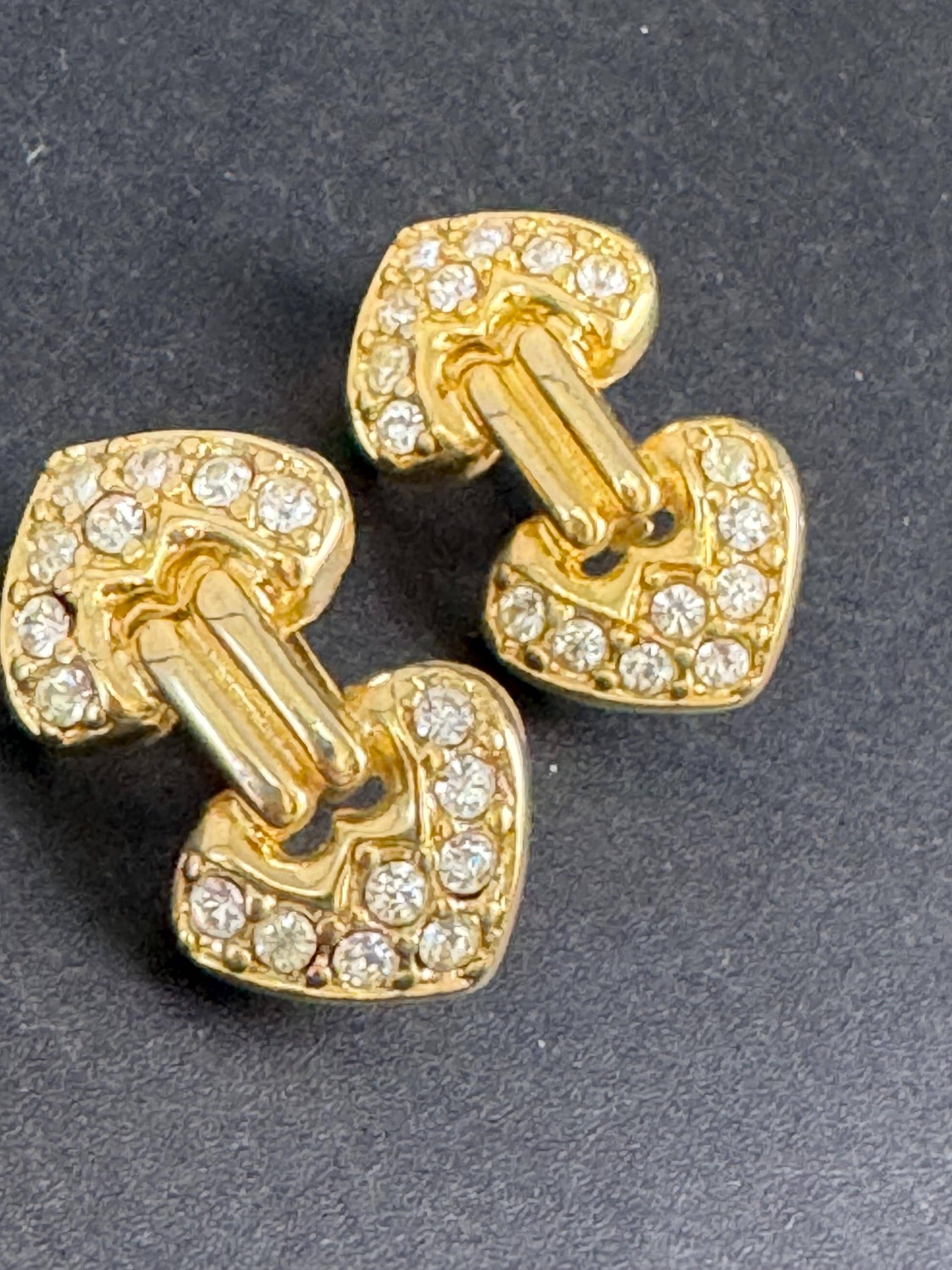 Rhinestone Clip On Earrings: clear crystal gold plated vintage deadstock