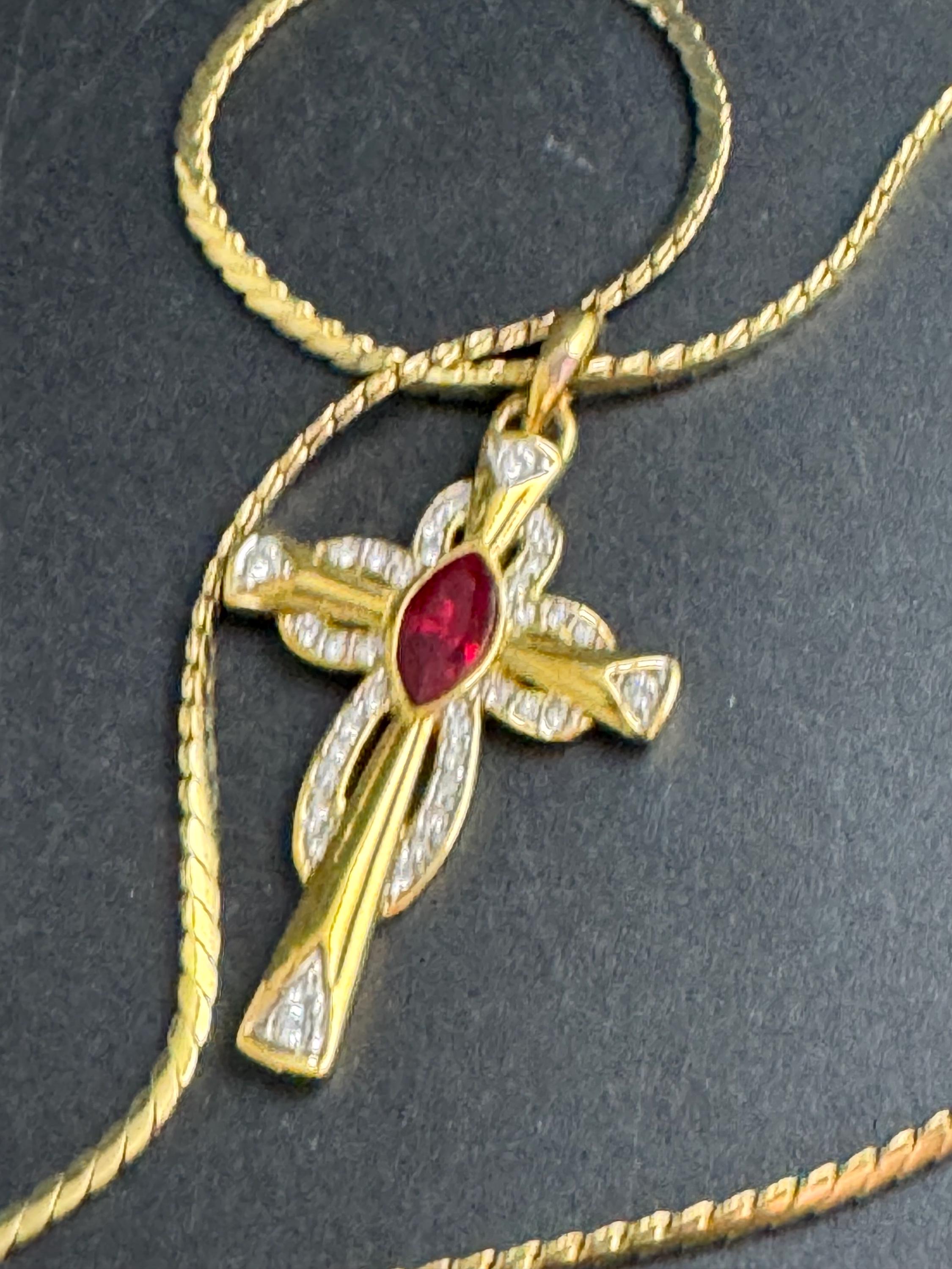 JBK Ruby rhinestone cross pendant, signed Jackie Kennedy camrose and cross