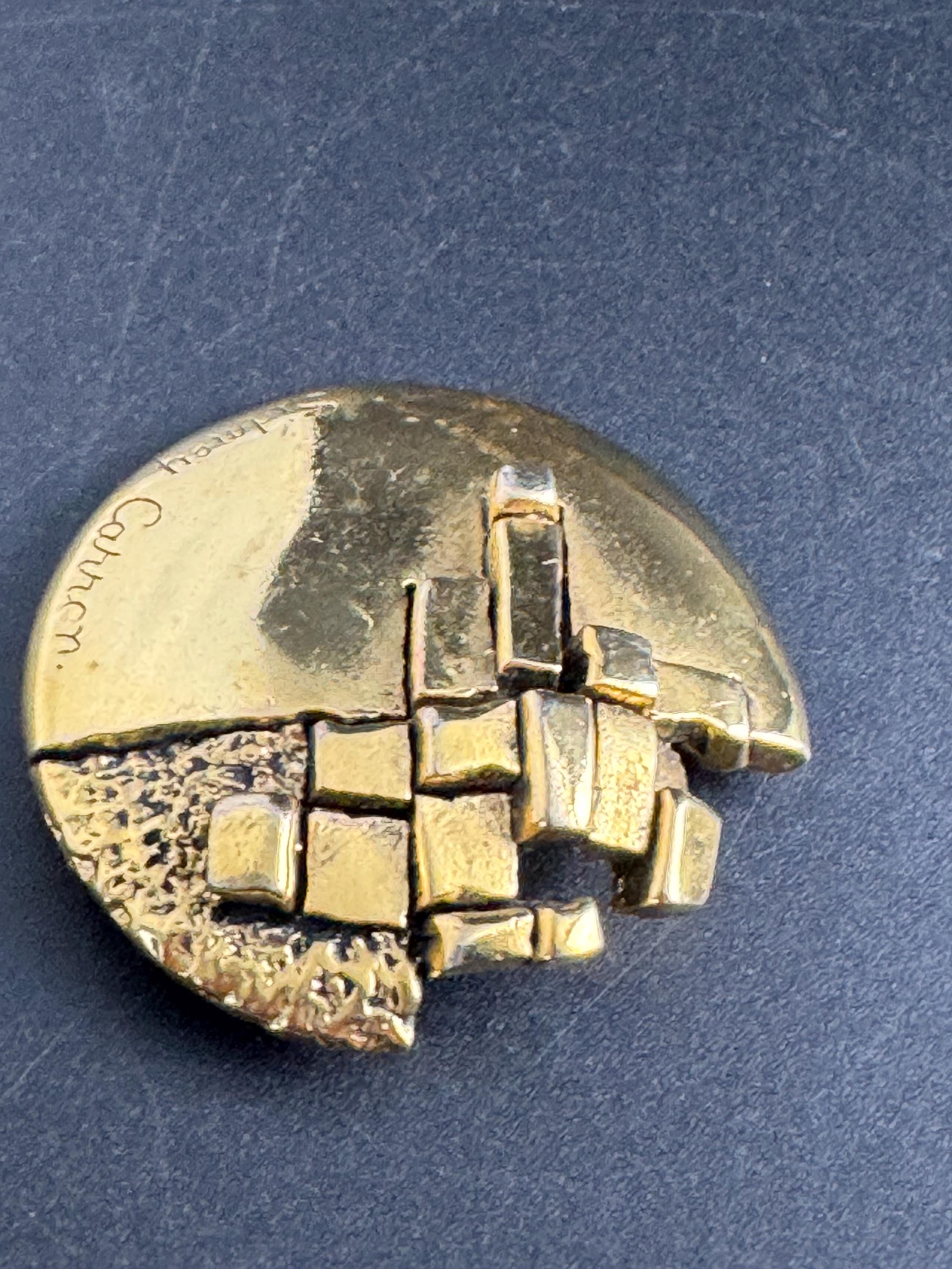 Signed SIDNEY CARRON modernist gold plated brooch , French Paris designer jewellery