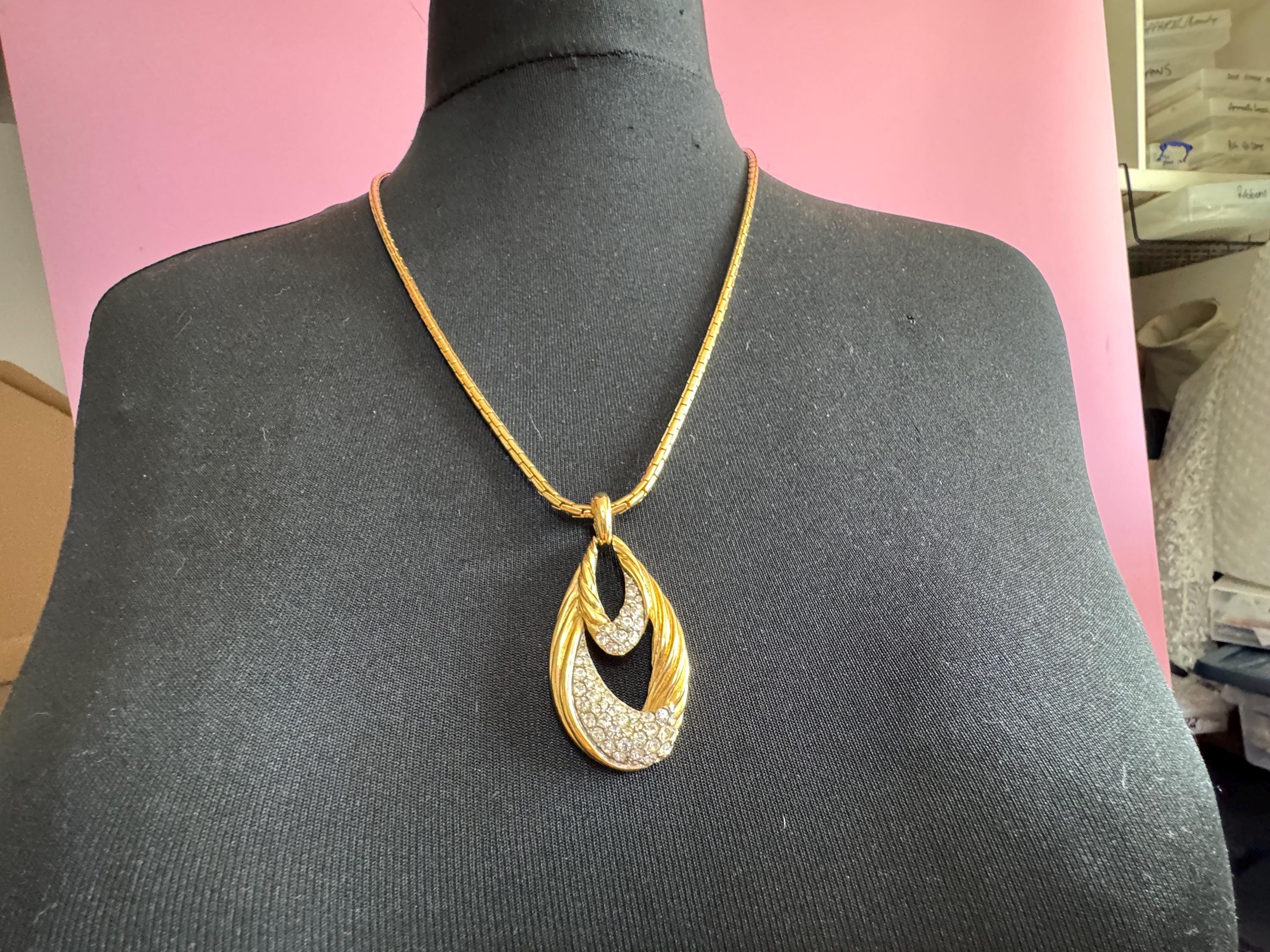 D’orlan rhinestone pendant necklace, vintage signed gold plated