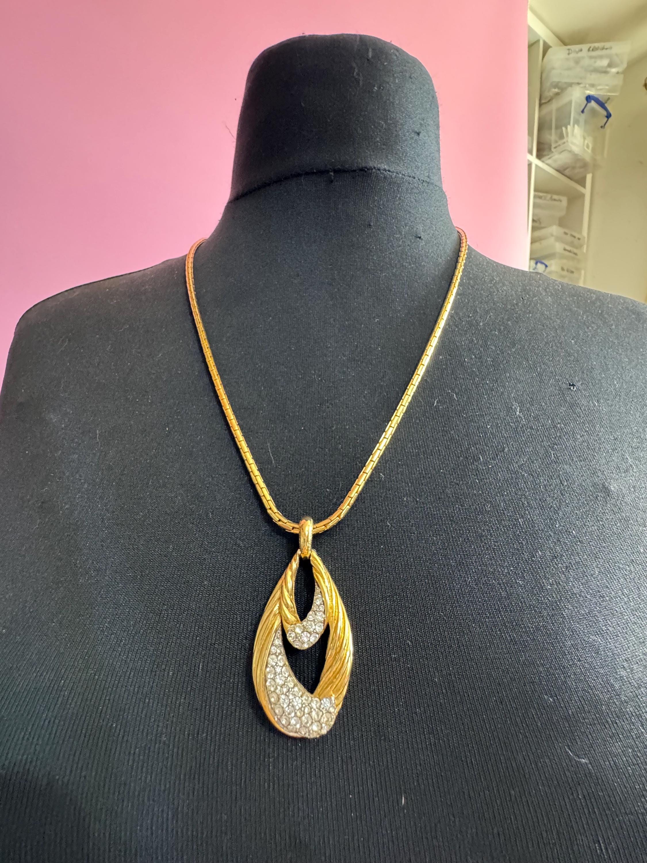 D’orlan rhinestone pendant necklace, vintage signed gold plated