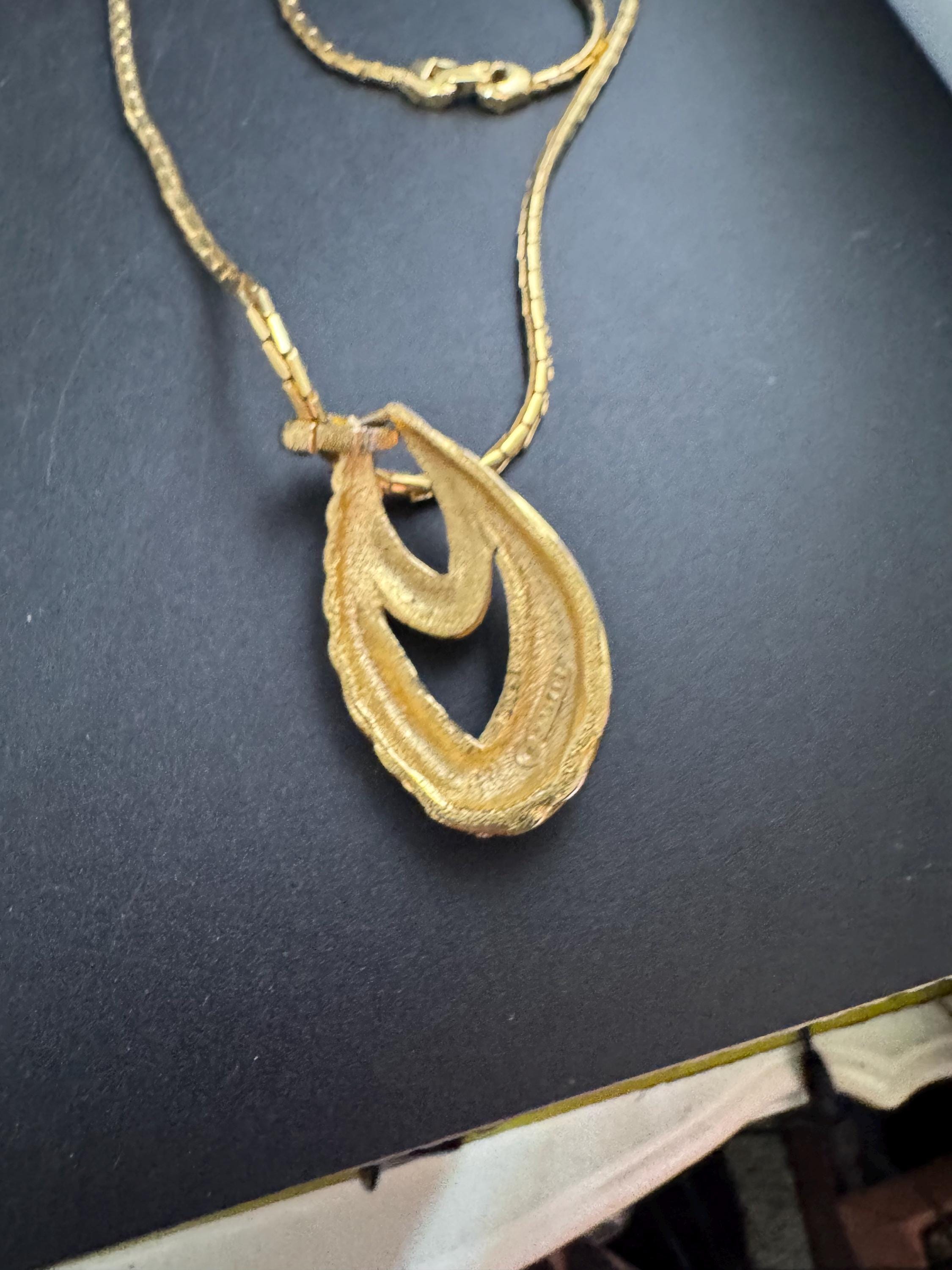 D’orlan rhinestone pendant necklace, vintage signed gold plated