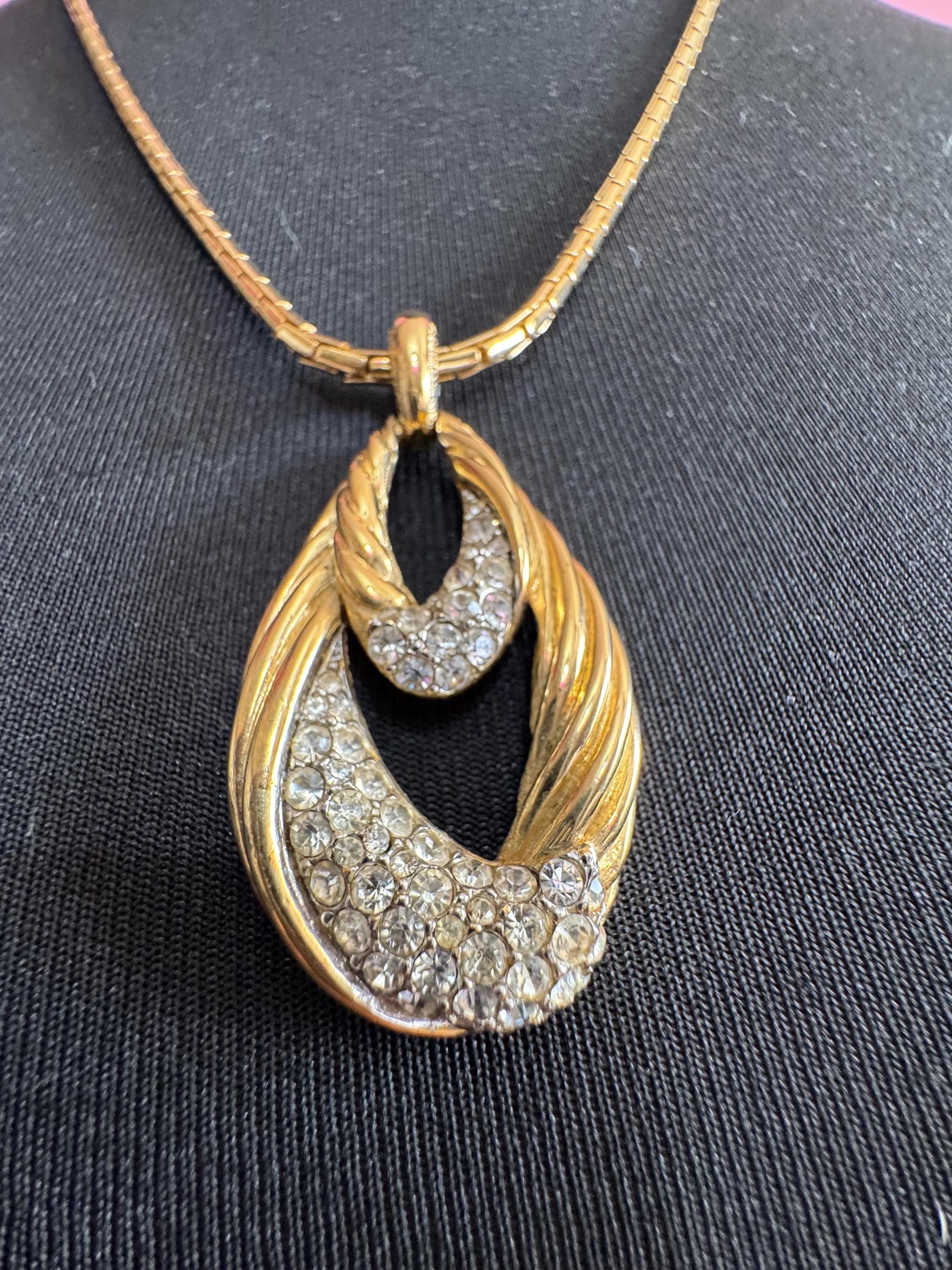 D’orlan rhinestone pendant necklace, vintage signed gold plated