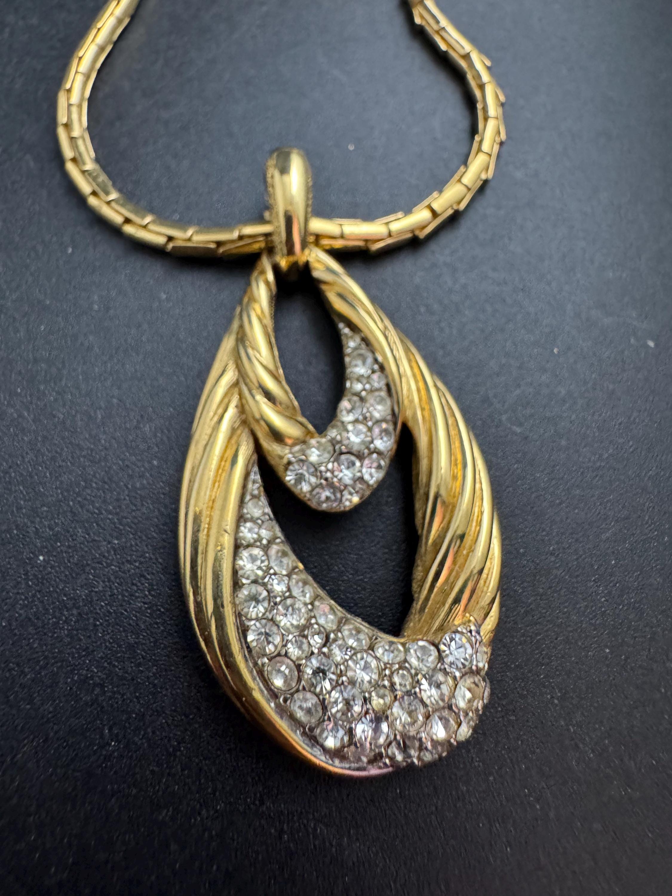 D’orlan rhinestone pendant necklace, vintage signed gold plated