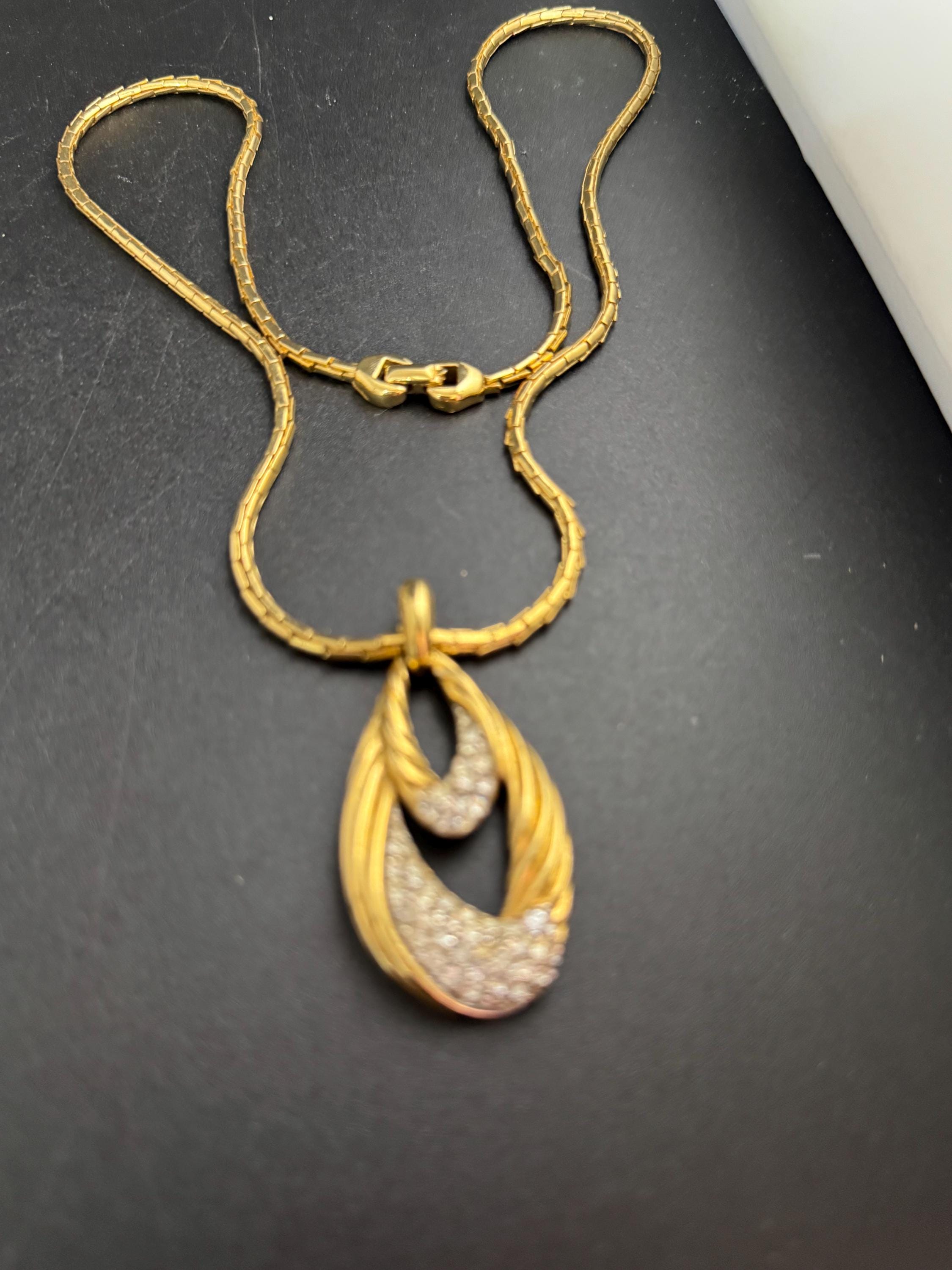 D’orlan rhinestone pendant necklace, vintage signed gold plated