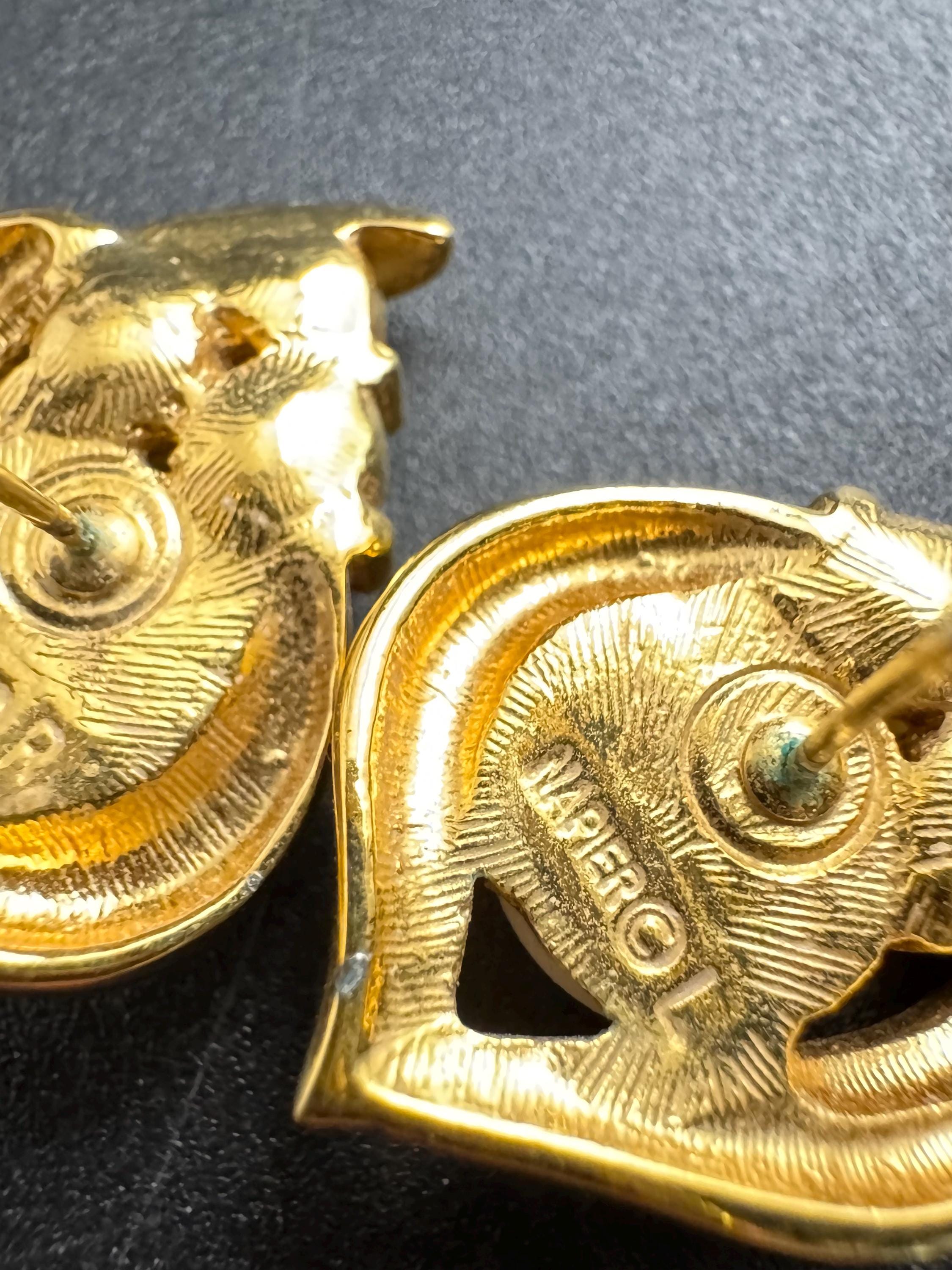 Napier gold pearl stud earrings, pierced ears vintage and signed