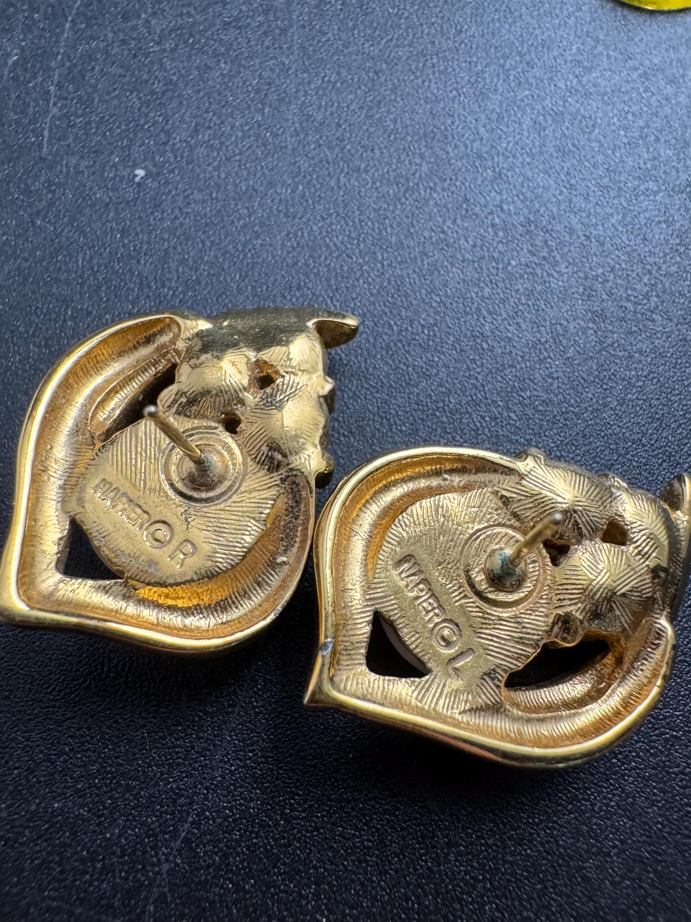 Napier gold pearl stud earrings, pierced ears vintage and signed