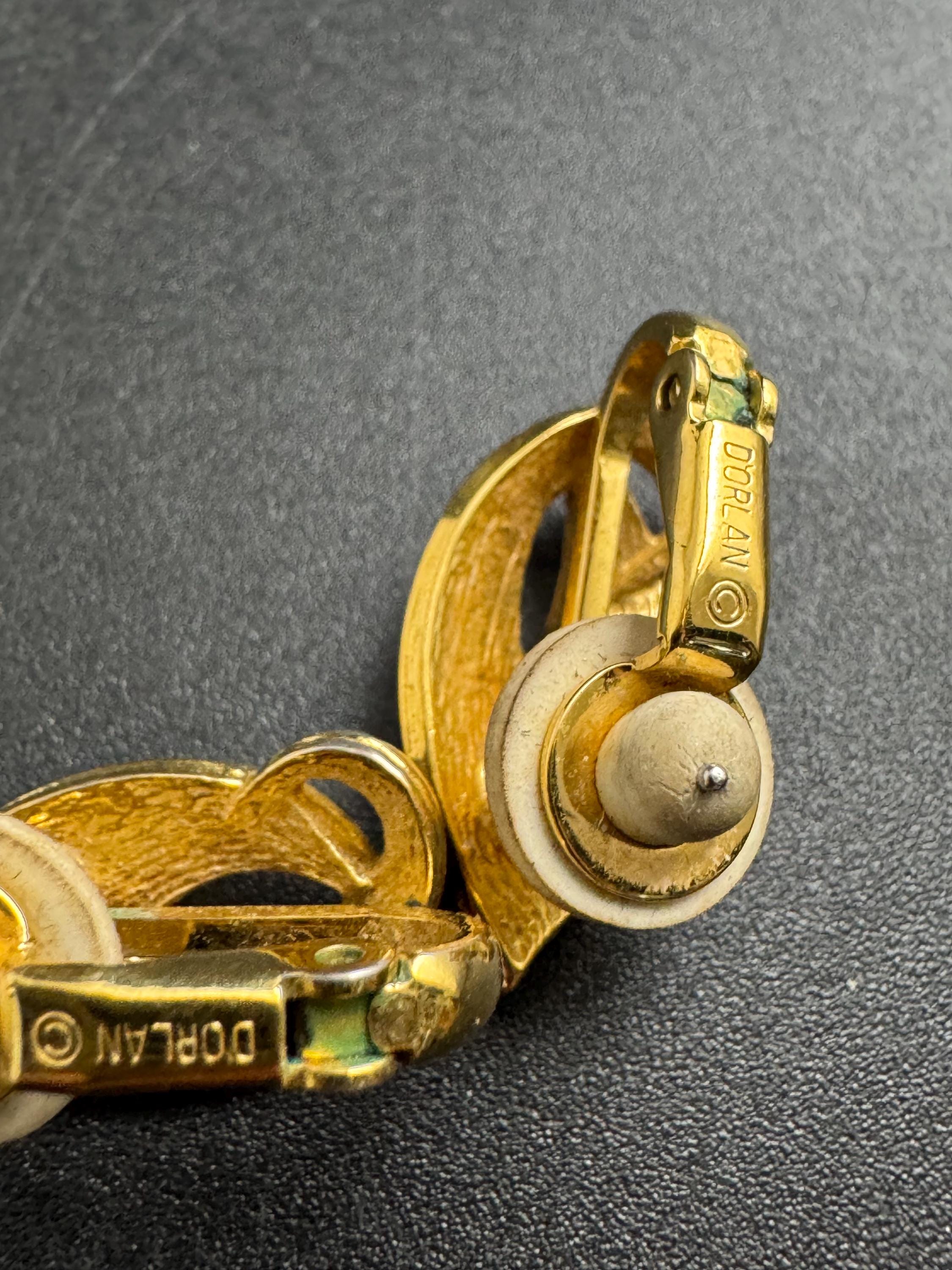 D’orlan blue green enamel earrings , gold plated signed for pierced ears