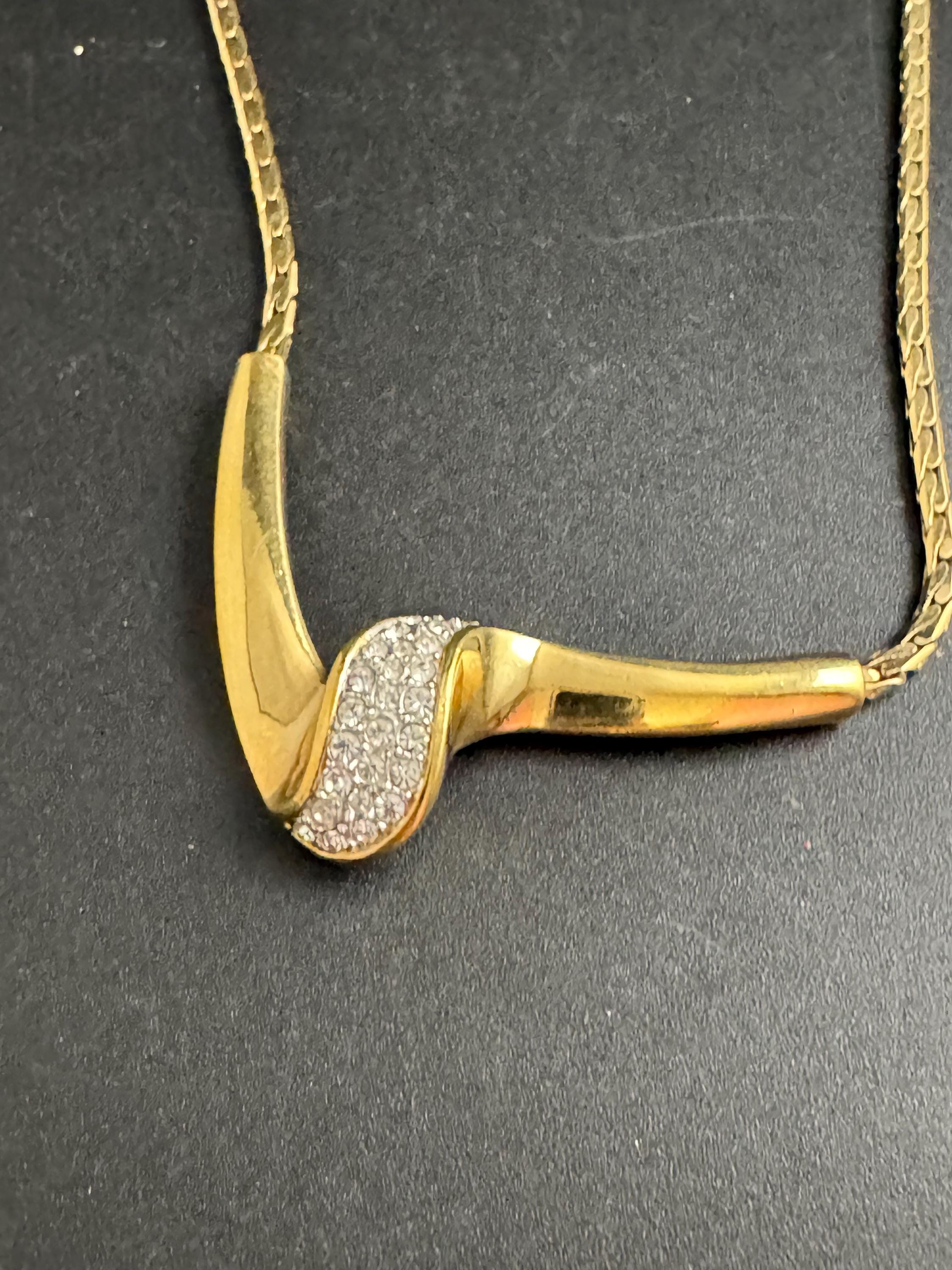 Attwood and Sawyer rhinestone necklace , heavy gold plated signed A&S vintage