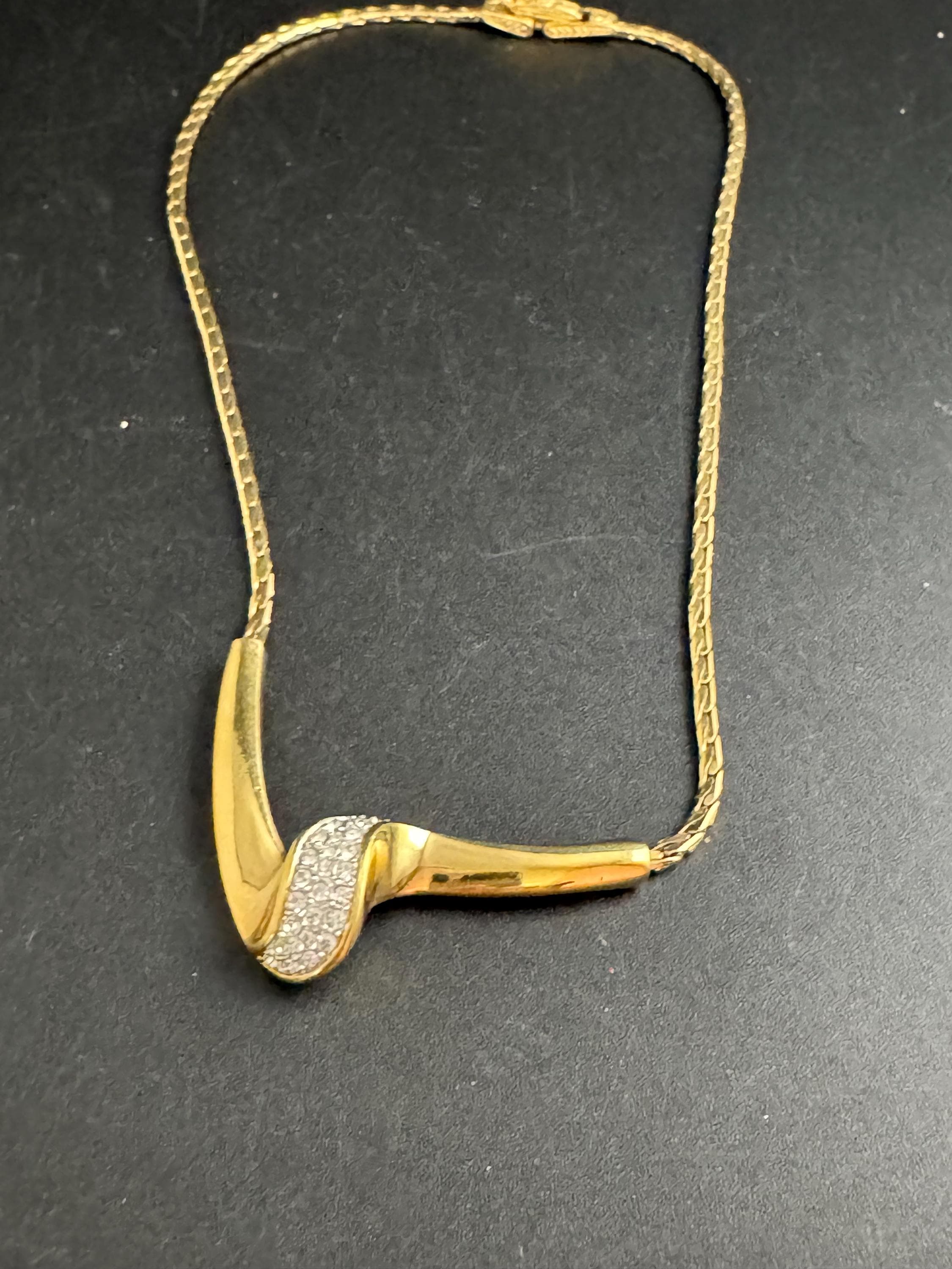 Attwood and Sawyer rhinestone necklace , heavy gold plated signed A&S vintage