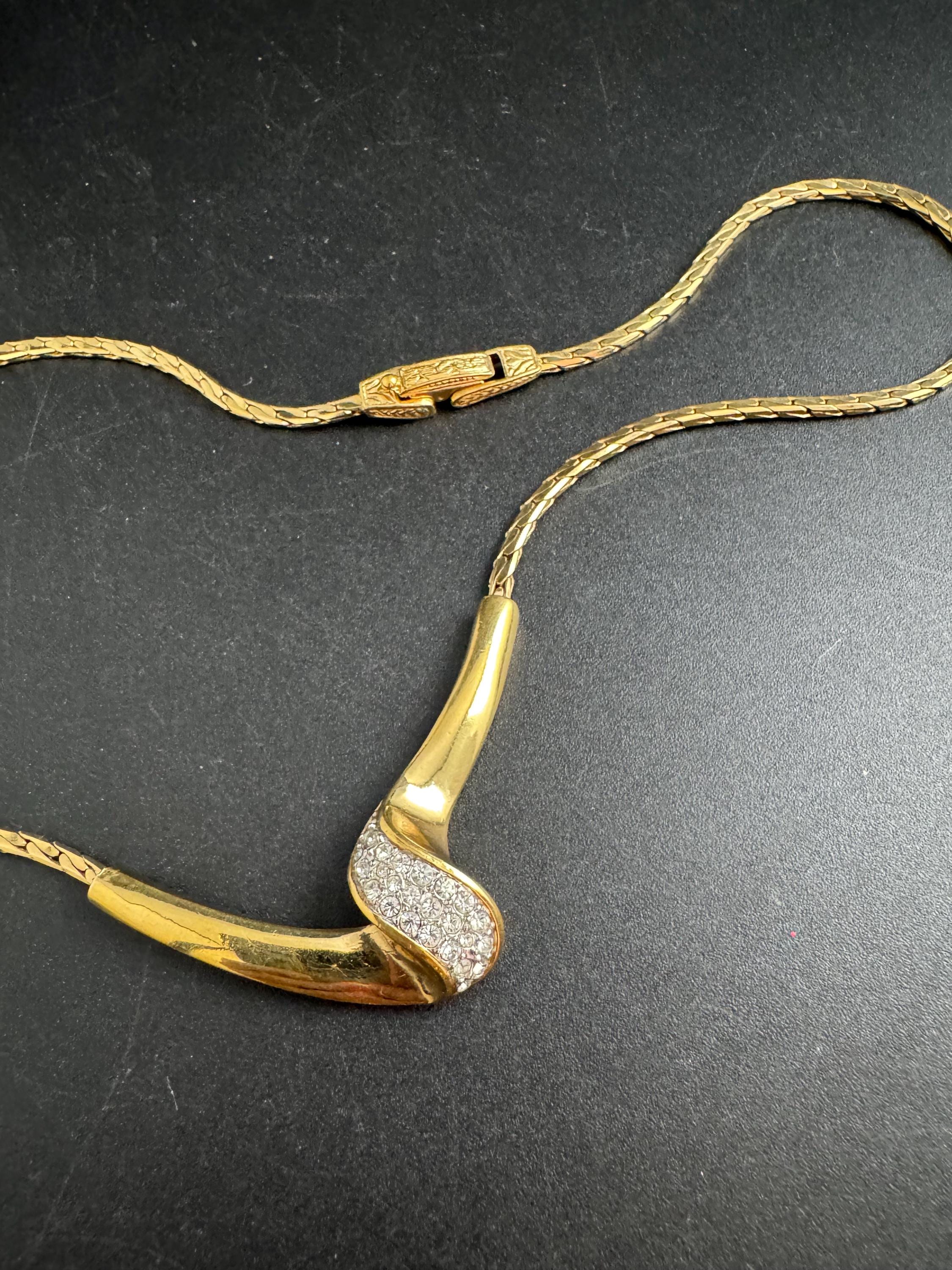 Attwood and Sawyer rhinestone necklace , heavy gold plated signed A&S vintage