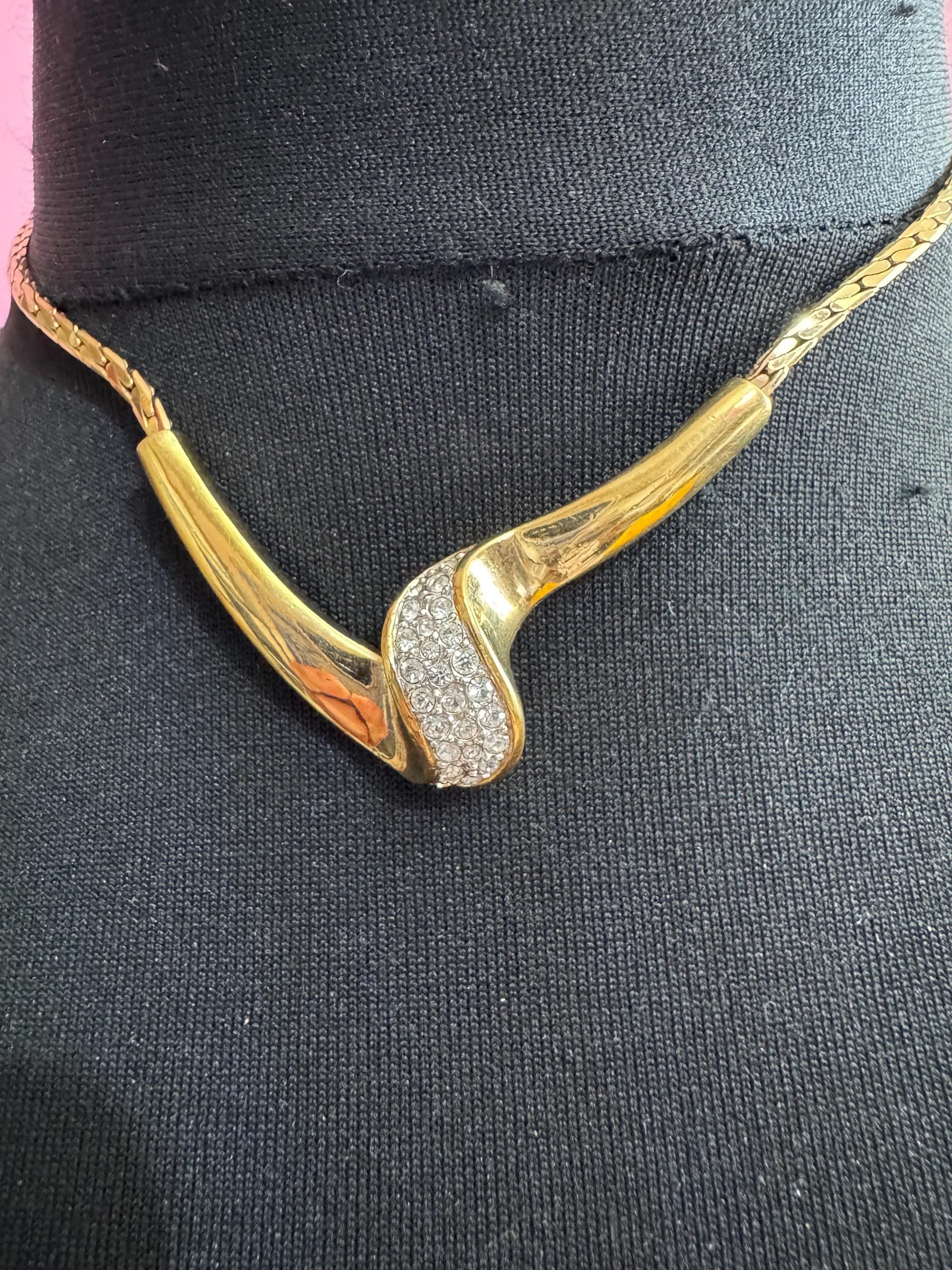 Attwood and Sawyer rhinestone necklace , heavy gold plated signed A&S vintage