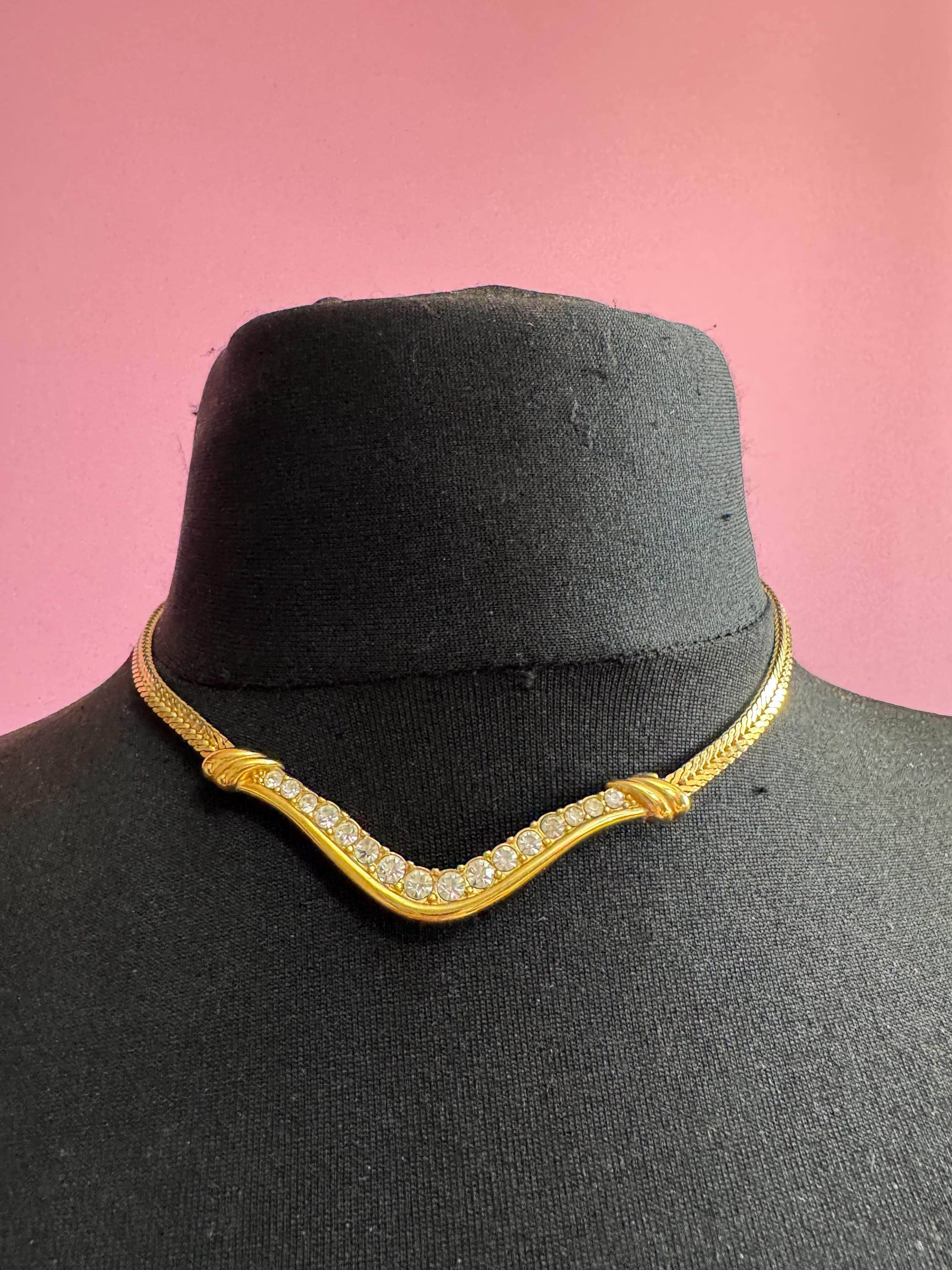 MONET clear rhinestone chain necklace, vintage and signed