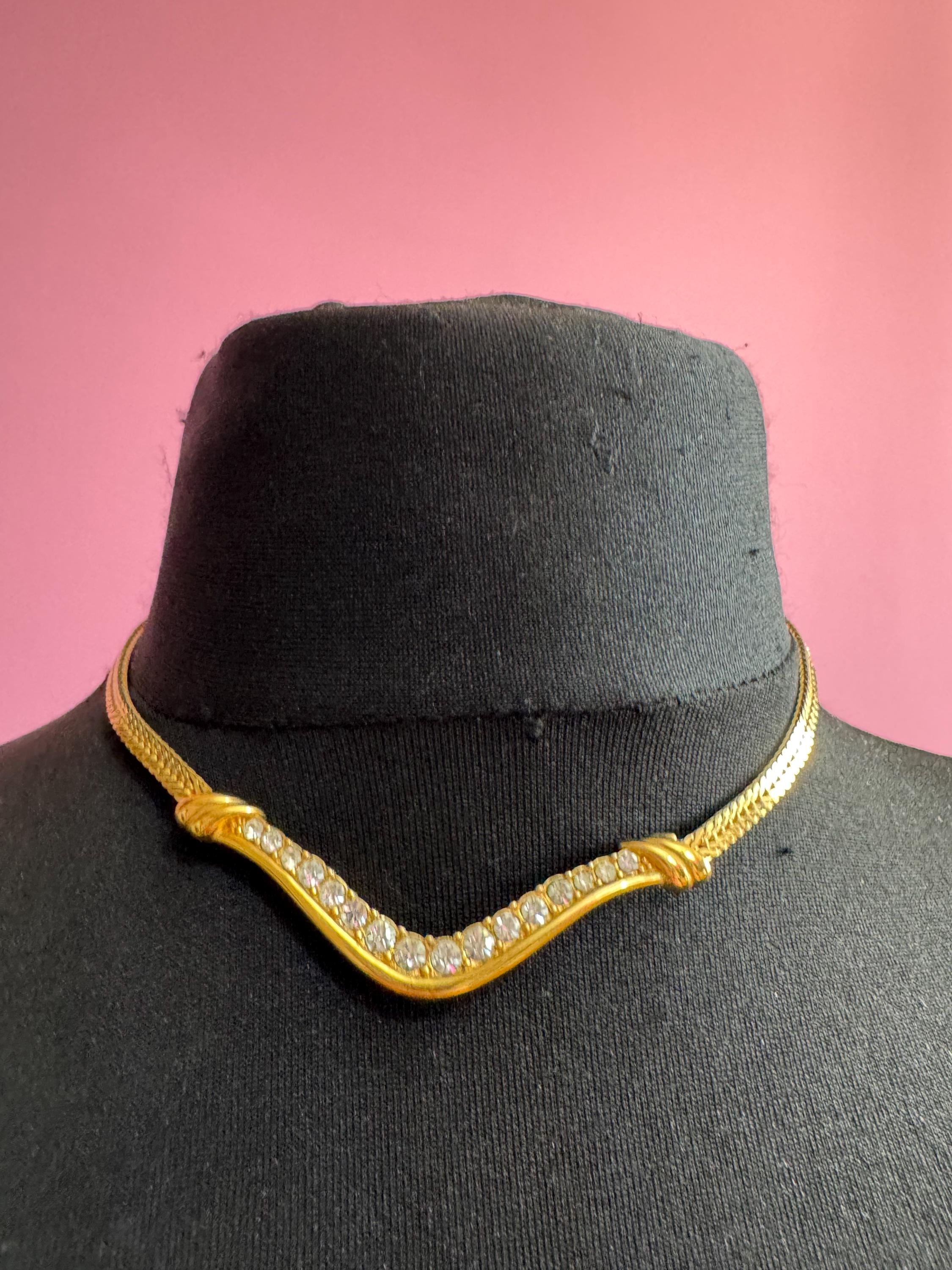 MONET clear rhinestone chain necklace, vintage and signed