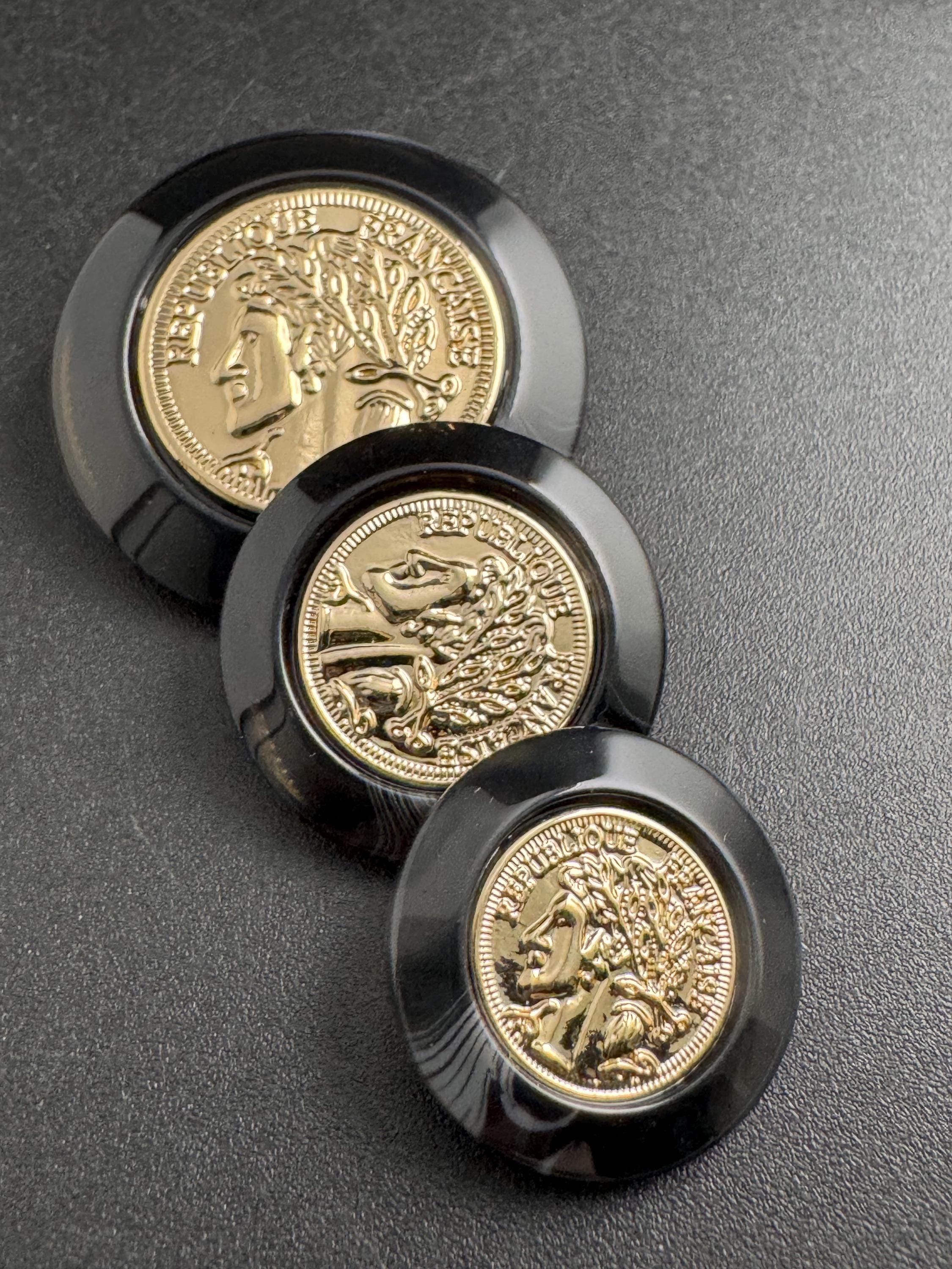 Gold Coin Tortoiseshell Acrylic Buttons, Sizes 21-34mm