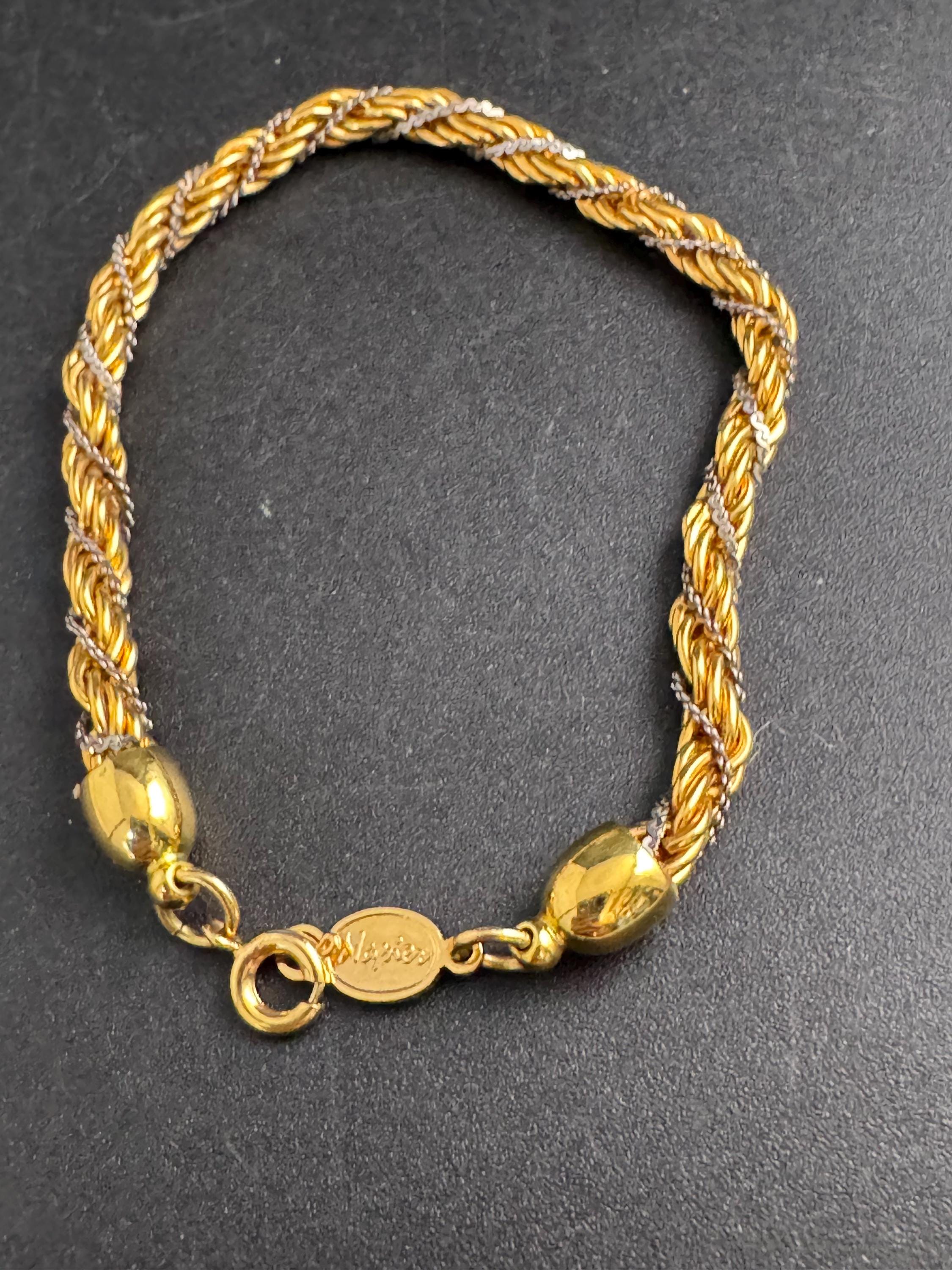 NAPIER rope chain bracelet , signed mixed metals gold and silver vintage