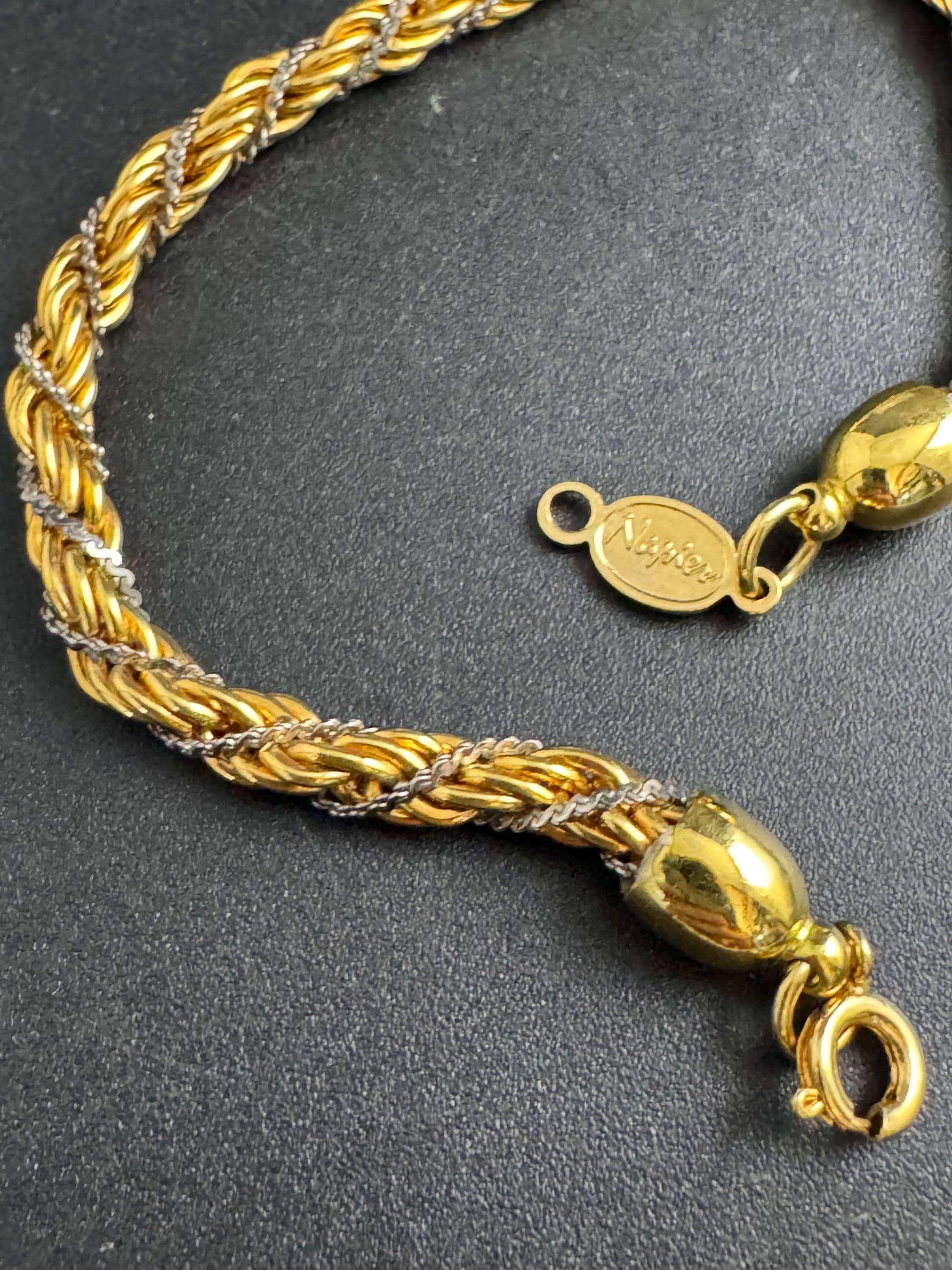 NAPIER rope chain bracelet , signed mixed metals gold and silver vintage