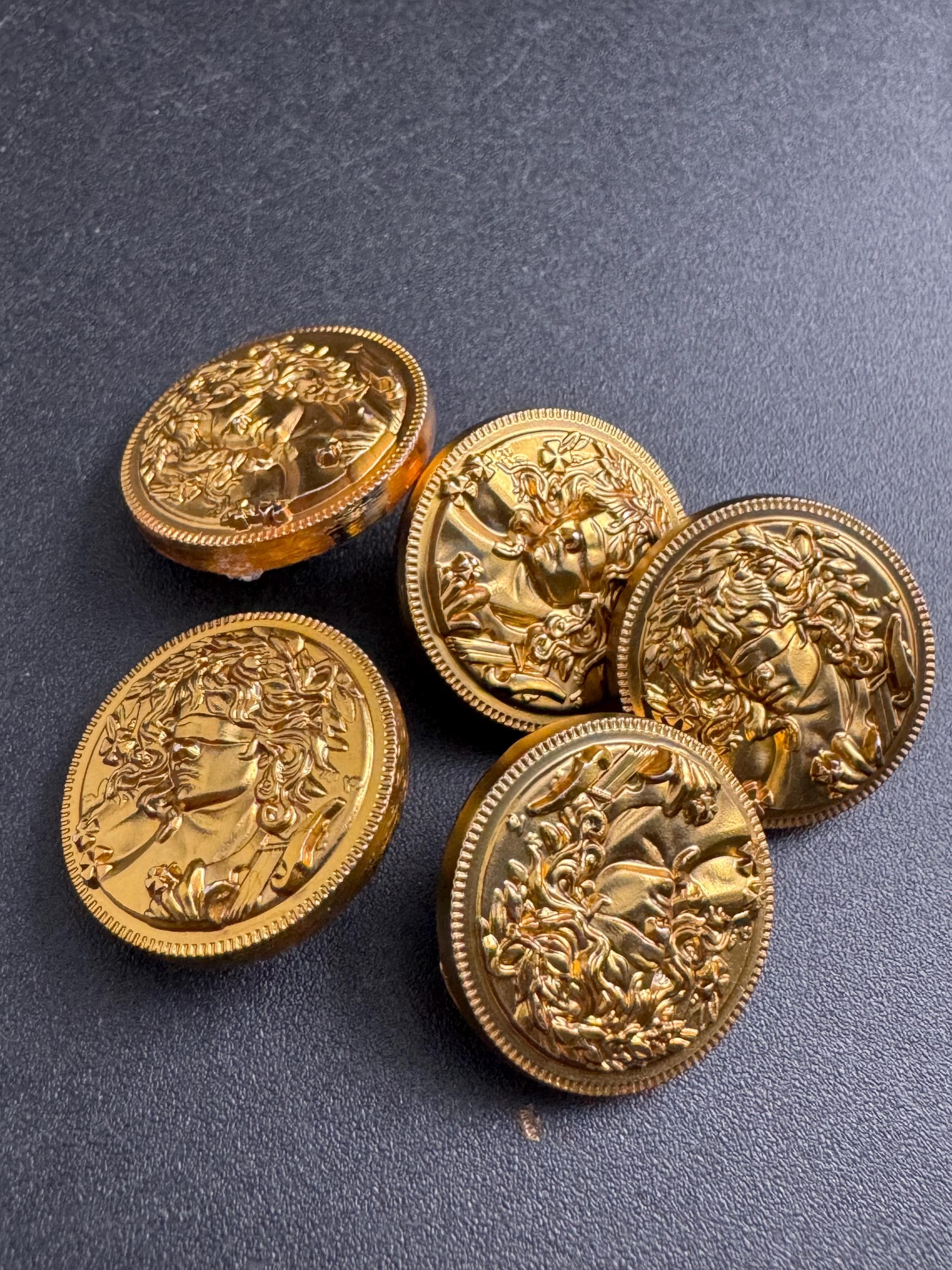 Bright antique gold coin buttons , size 25mm or 20mm metal