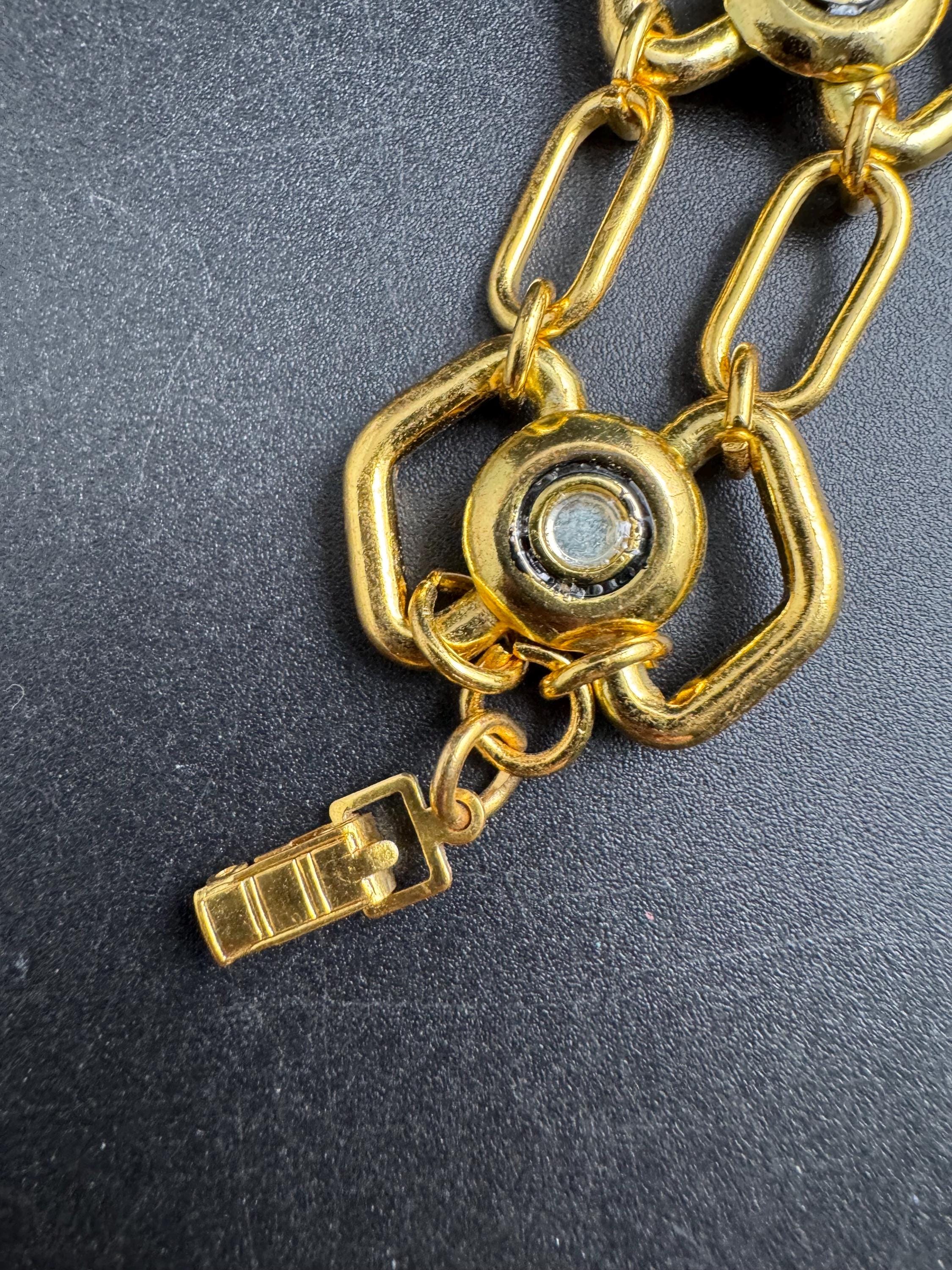 Wide gold geometric chain link bracelet , vintage unused 70s