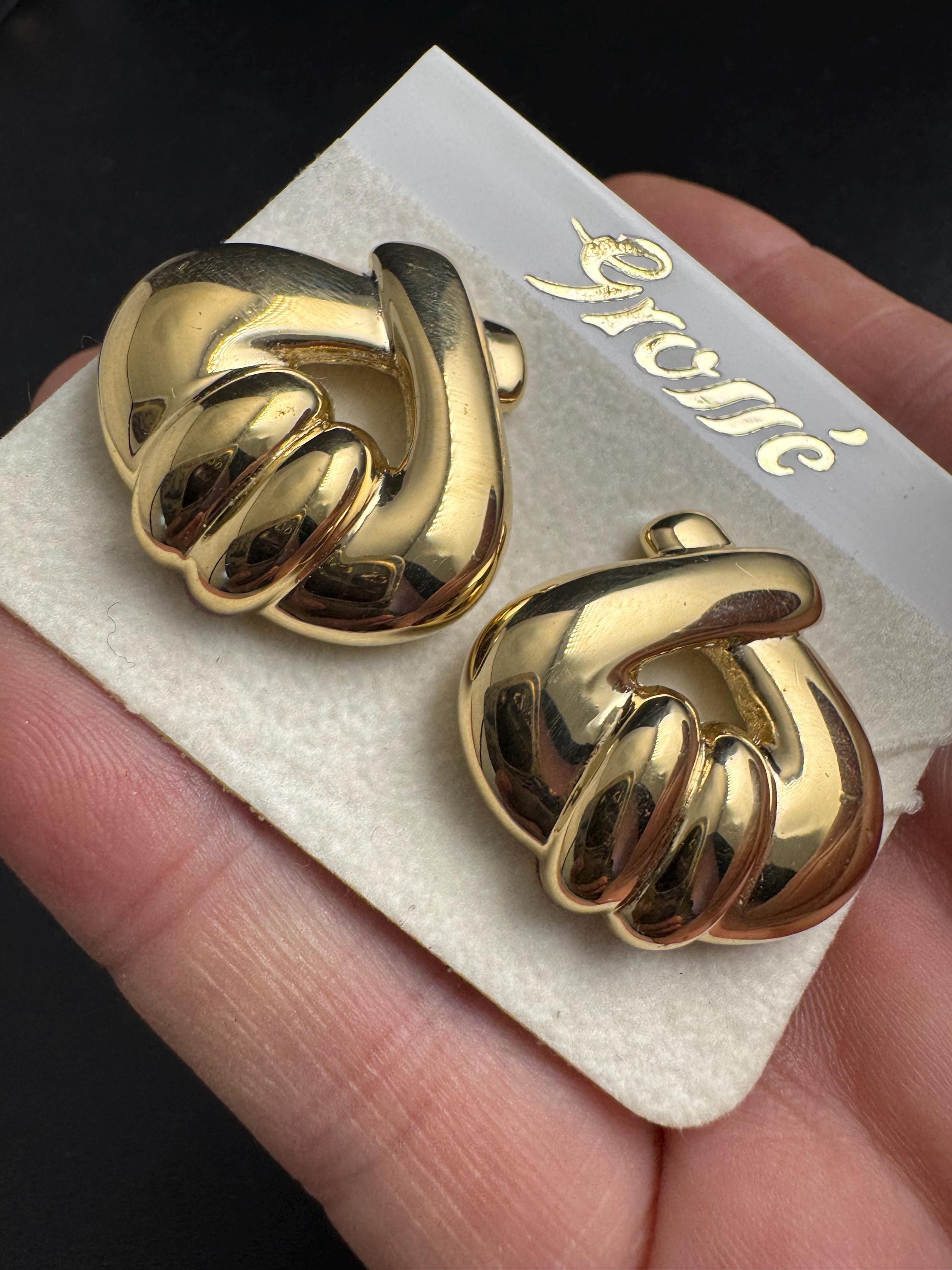 Grosse gold plated clip on earrings, unused vintage stock designer and fully signed