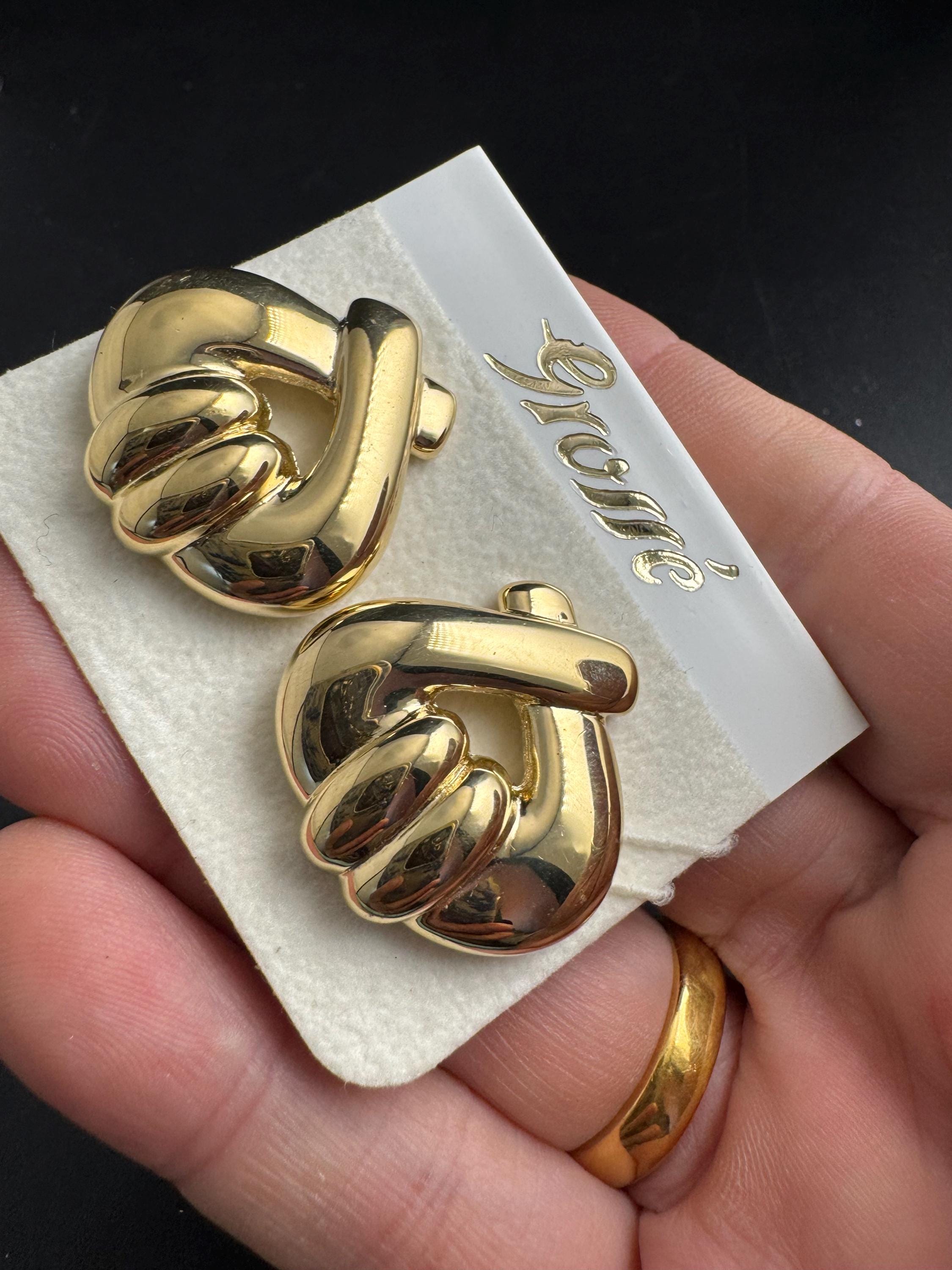 Grosse gold plated clip on earrings, unused vintage stock designer and fully signed