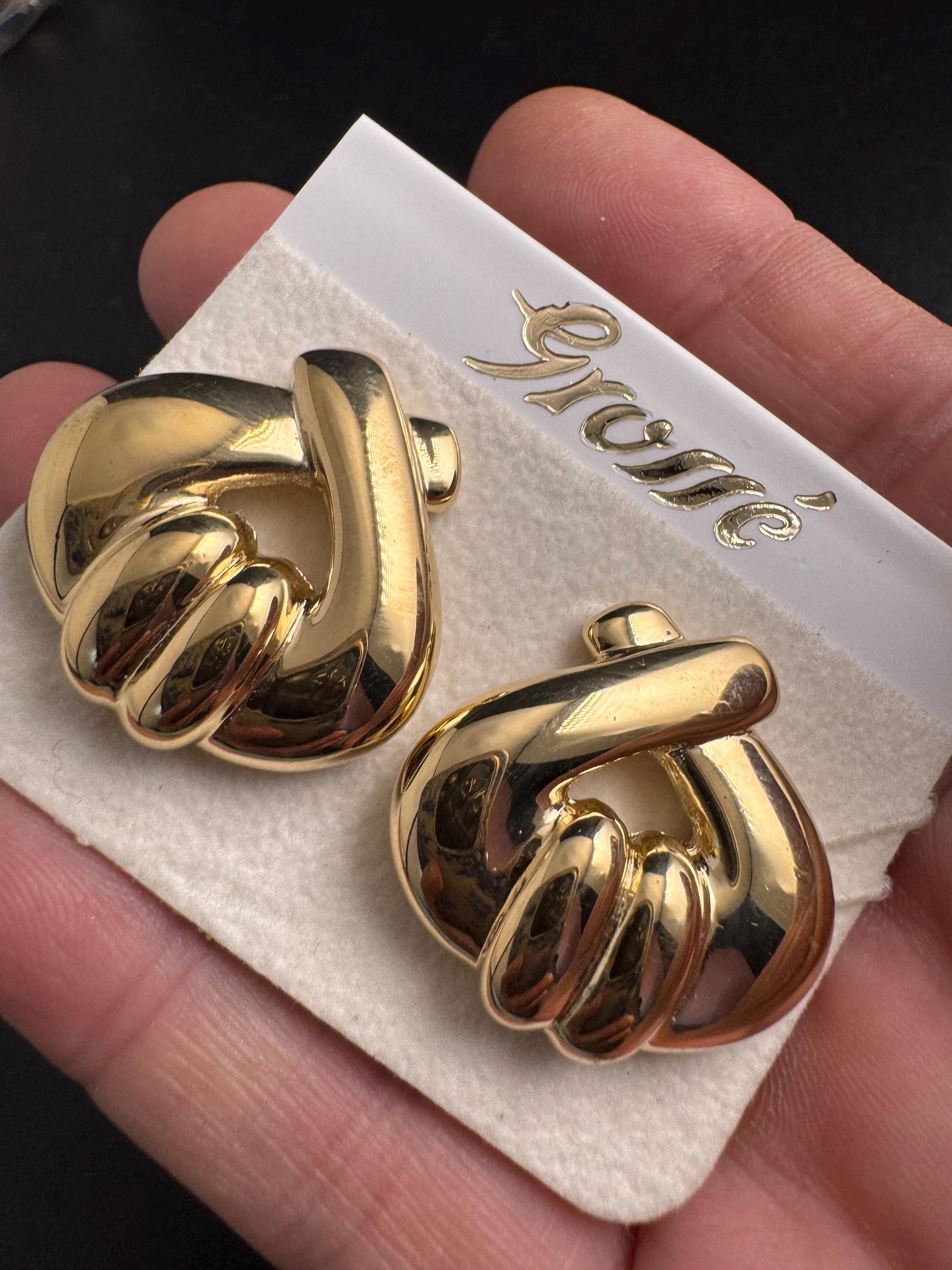 Grosse gold plated clip on earrings, unused vintage stock designer and fully signed