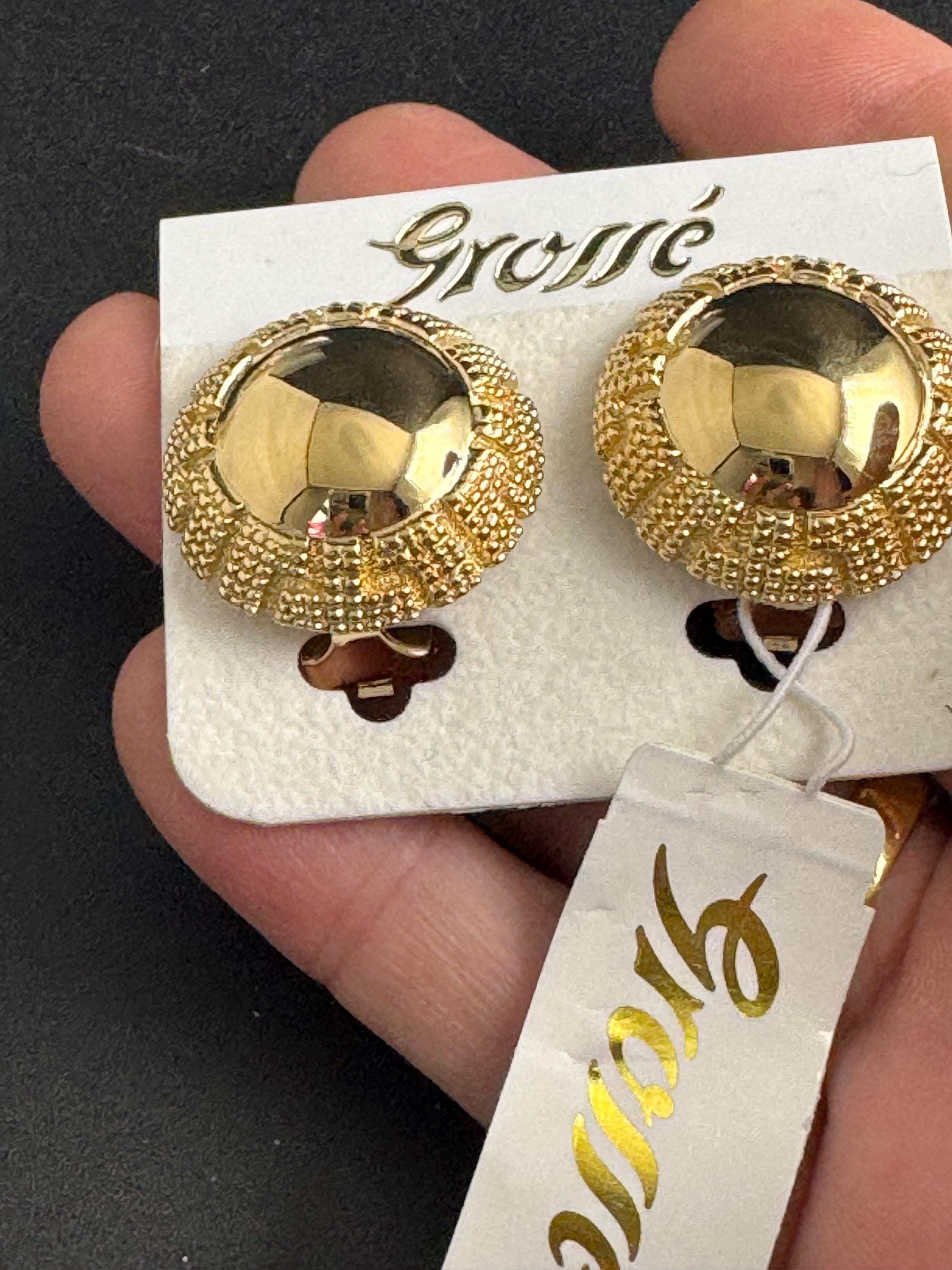 Grosse gold plated clip on earrings, unused vintage stock designer and fully signed